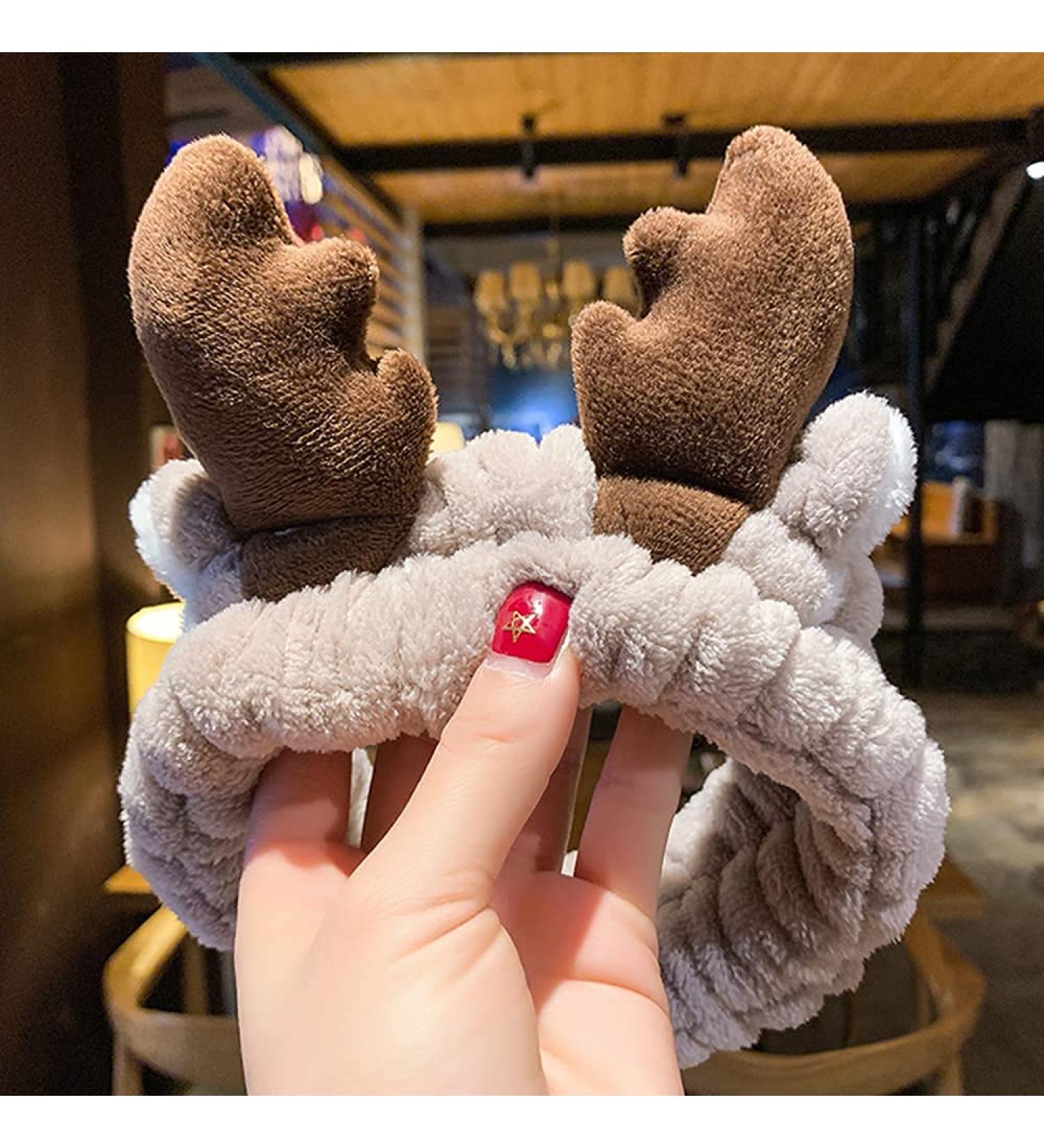 Reindeer Ear Headband Spa Headbands Cute Elk Hair Bands for Shower Yoga Makeup Face-washing Facial Head Wraps Elastic Headbands for Girls Women Ladies Boys Men Kids White brown - Buy Online on GoSupps.com