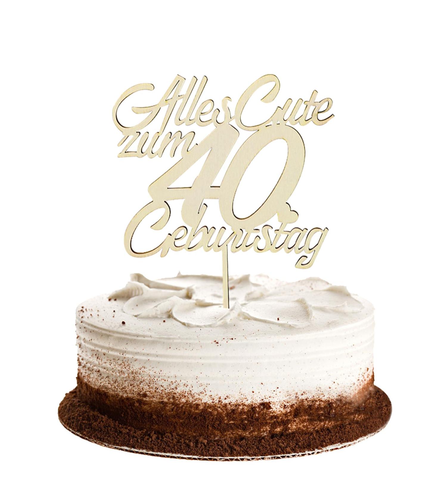 Goldthrock Wood Cake Topper for 40th Birthday | Elegant Decorations for Men & Women | Happy 40th Birthday Cake Deco - Buy Online on GoSupps.com