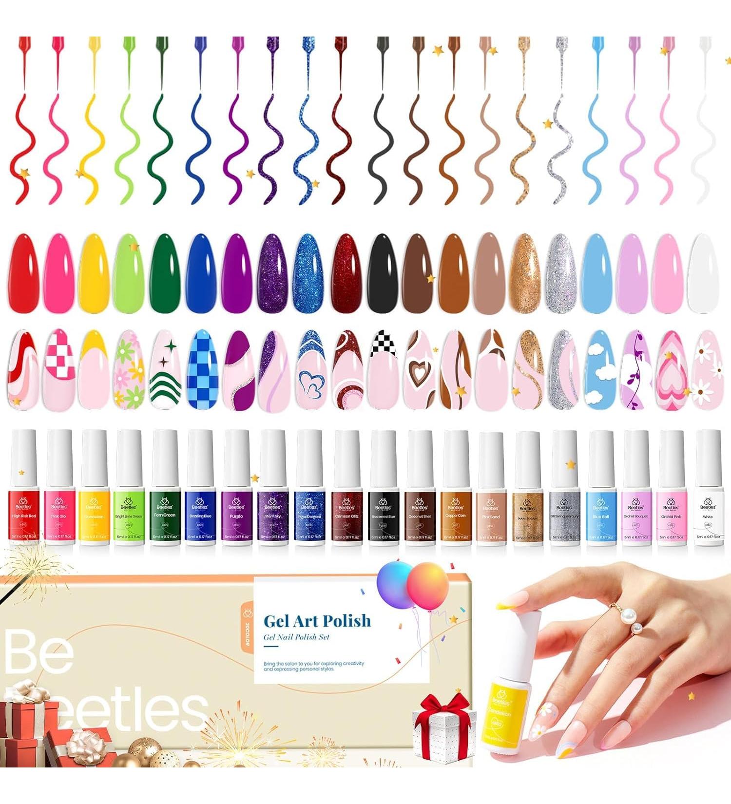 Beetles Gel Polish Nail Art Set - 20 Colors Soak Off UV Liner Gel with Thin Brush - Perfect Gifts for Women - Buy Online on GoSupps.com