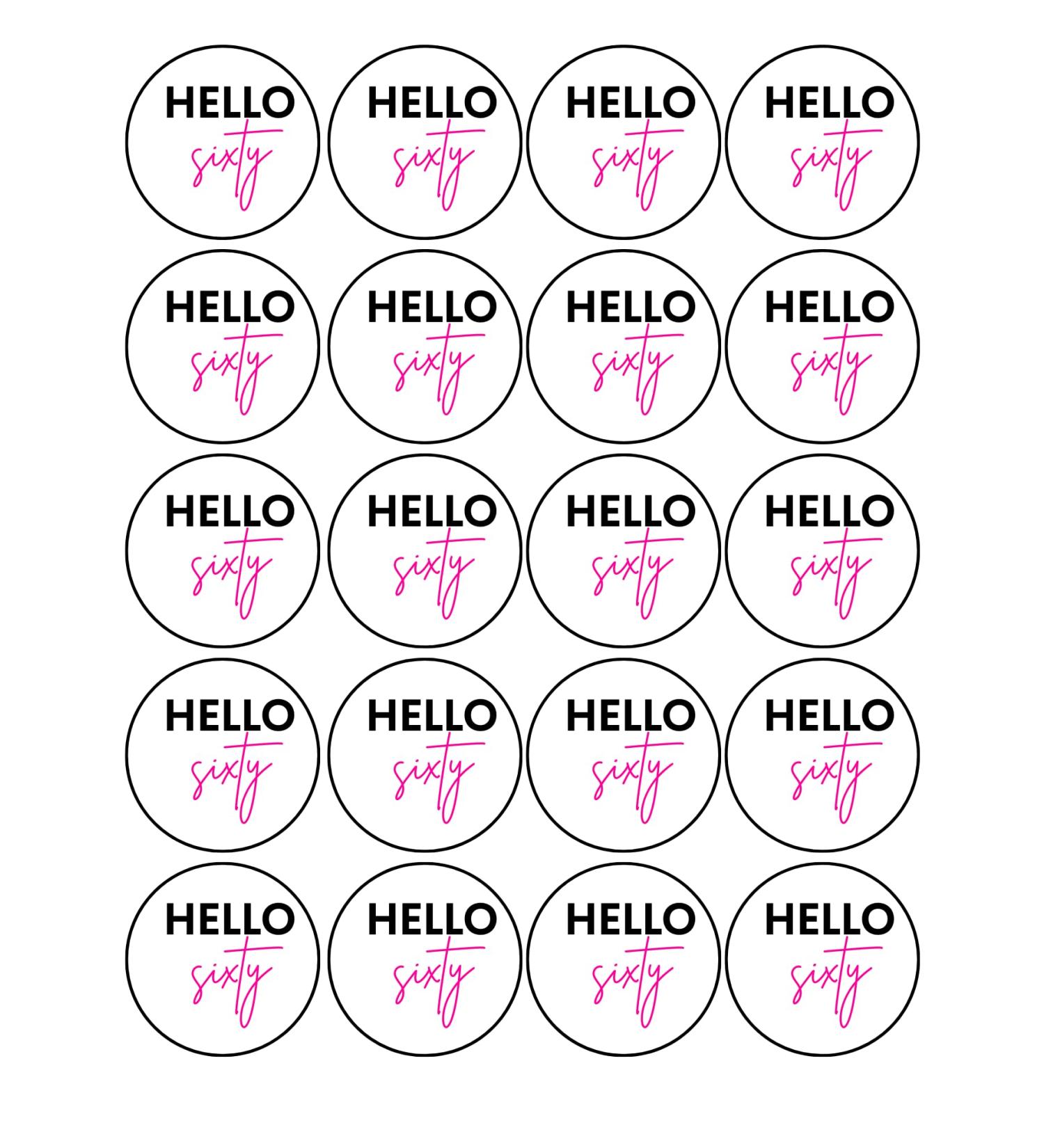 20 x 4.5cm edible 60th Birthday champagne prosecco flute drink toppers uncut HELLO 60