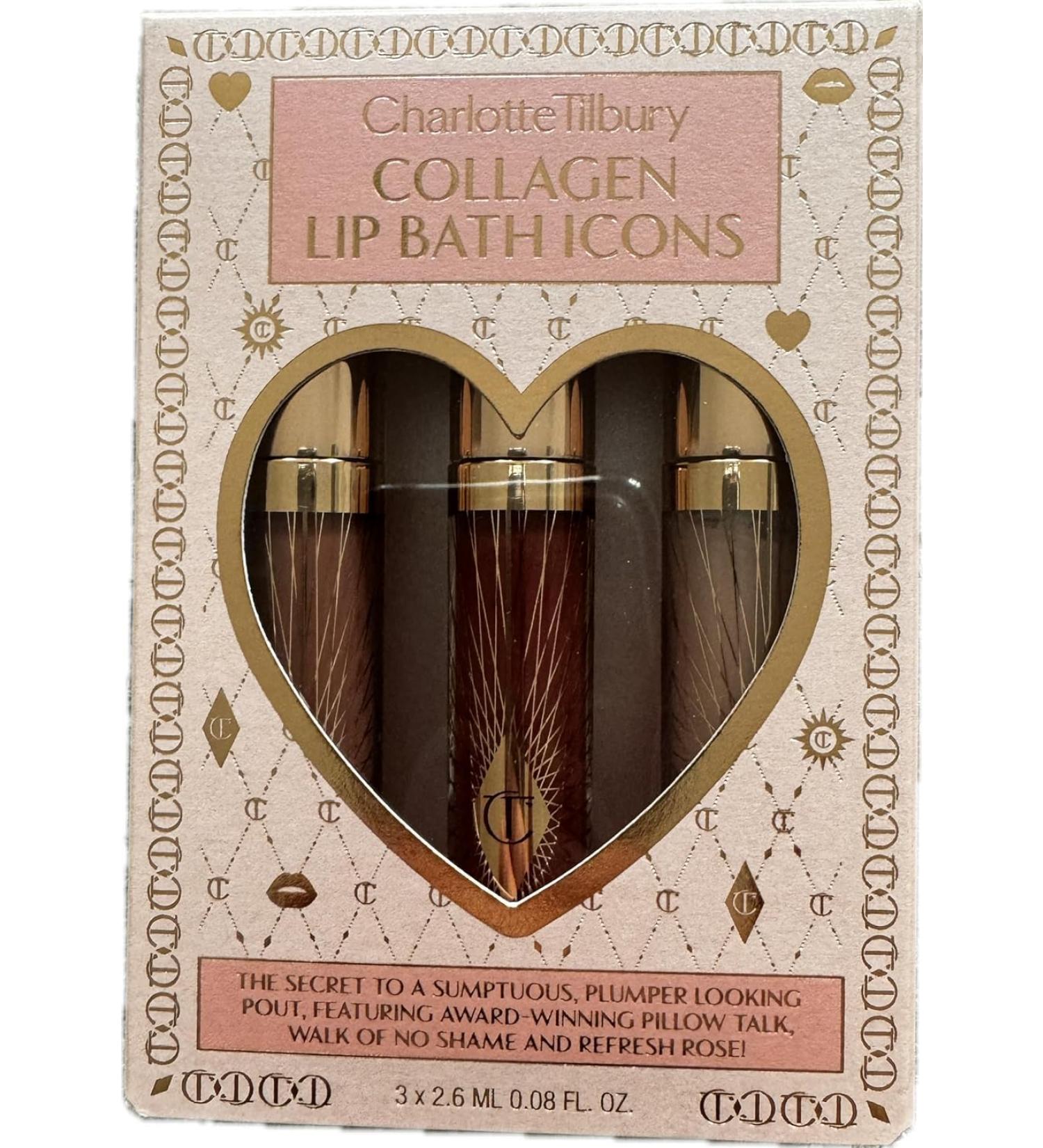 CHARLOTTE TILBURY Collagen Lip Bath Icons Kit - Walk of No Shame Pillow Talk and Refresh Rose(2.6ml / 0.08 fl oz EACH)