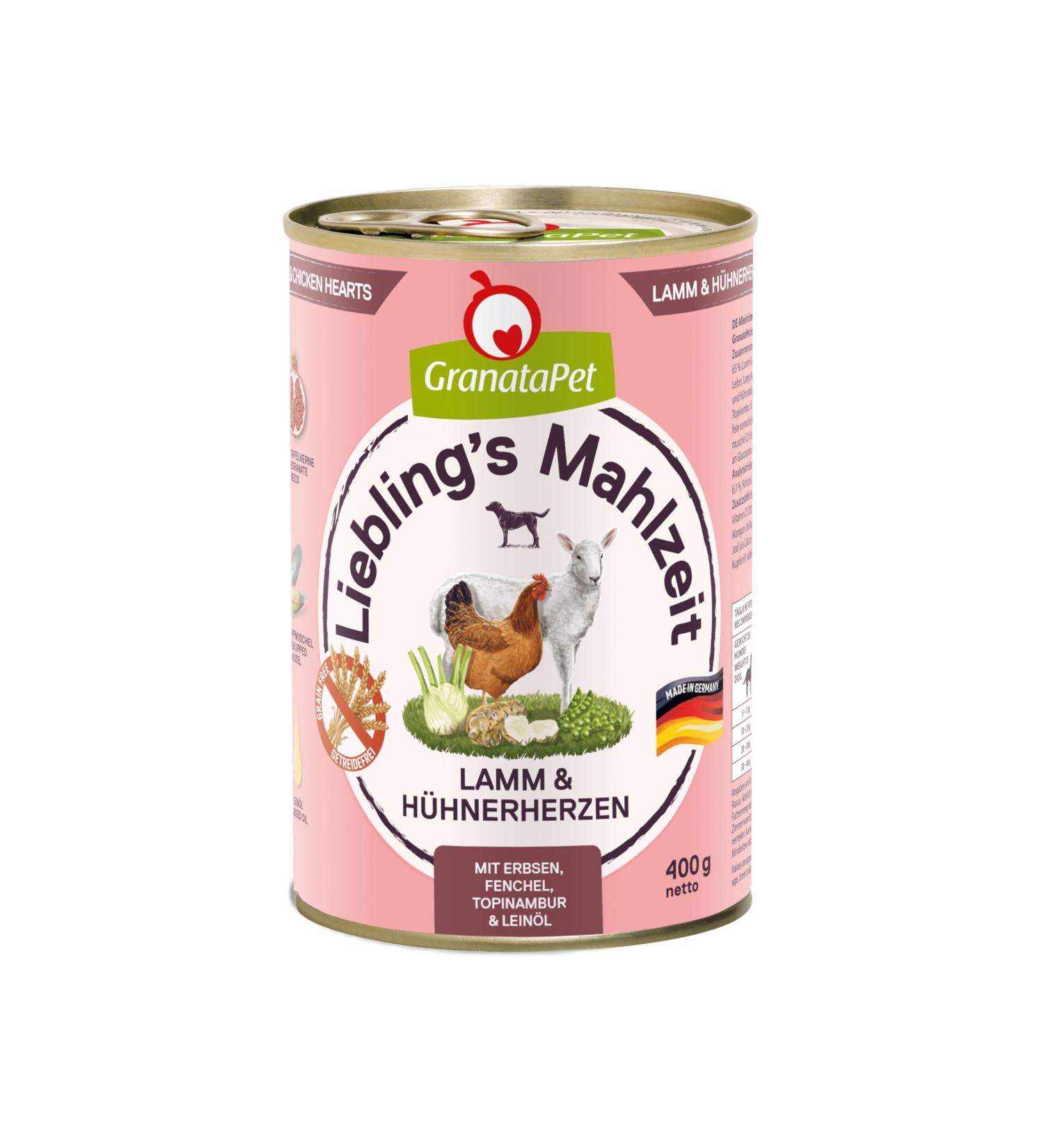 Granapet Liebling's Meal: Grain-Free Lamb & Chicken Hearts Wet Dog Food (6 x 400g) - No Sugar Additives Healthy Single Feed - Buy Online on GoSupps.com
