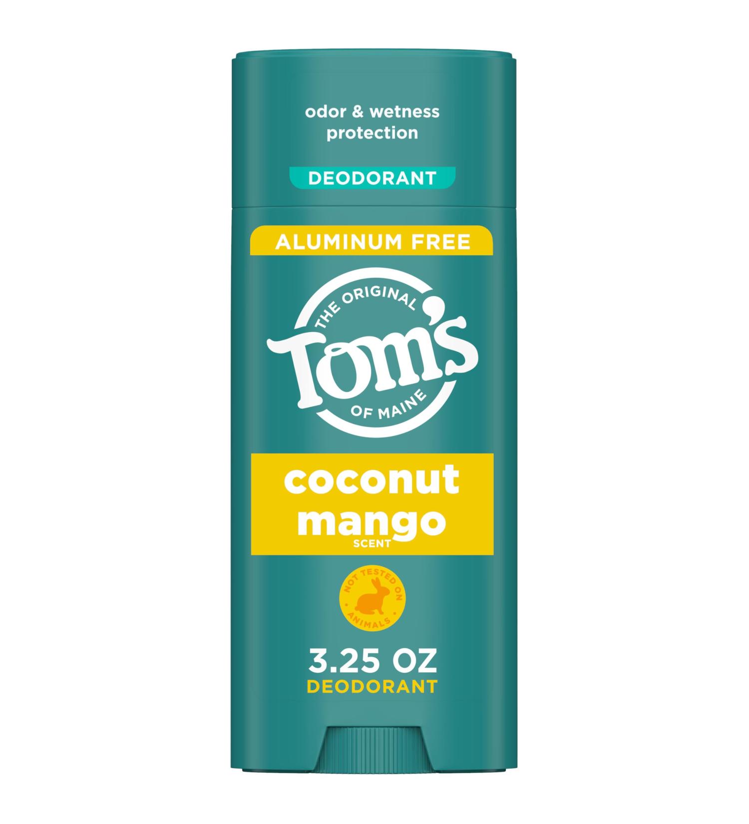 Tom s of Maine Coconut Mango Aluminum Free Natural Deodorant For Women & Men | Goes on Clear | Odor & Wetness Protection | Naturally Derived and Moisture-Locking Ingredients | 3.25 oz Coconut Mango 3.25 Ounce (Pack of 1) - Buy Online on GoSupps.com