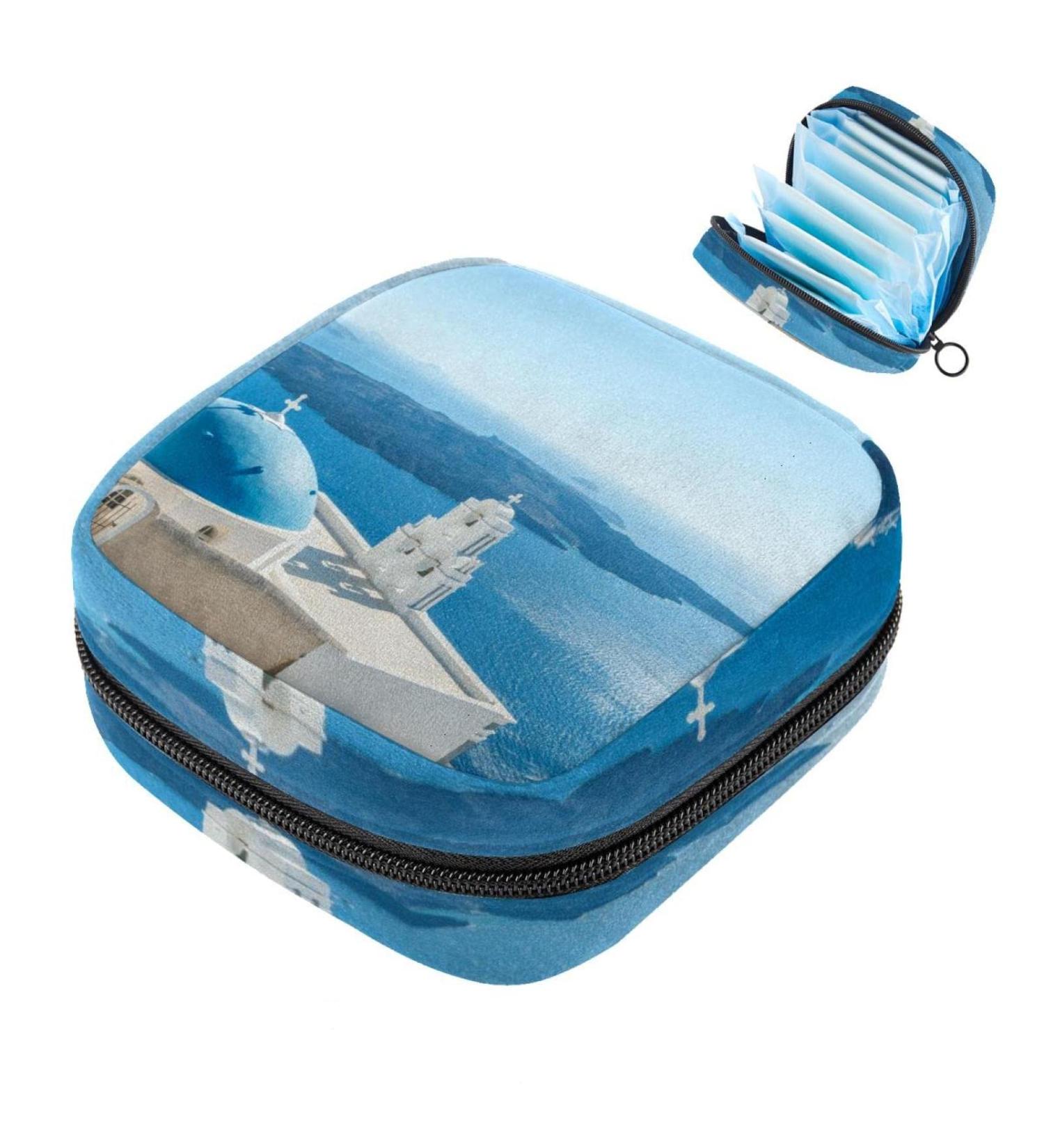 Stylish Menstruation Pad Bag with Zipper | Women's Napkin & Tampon Bags | Greek Santorini Design - Buy Online on GoSupps.com