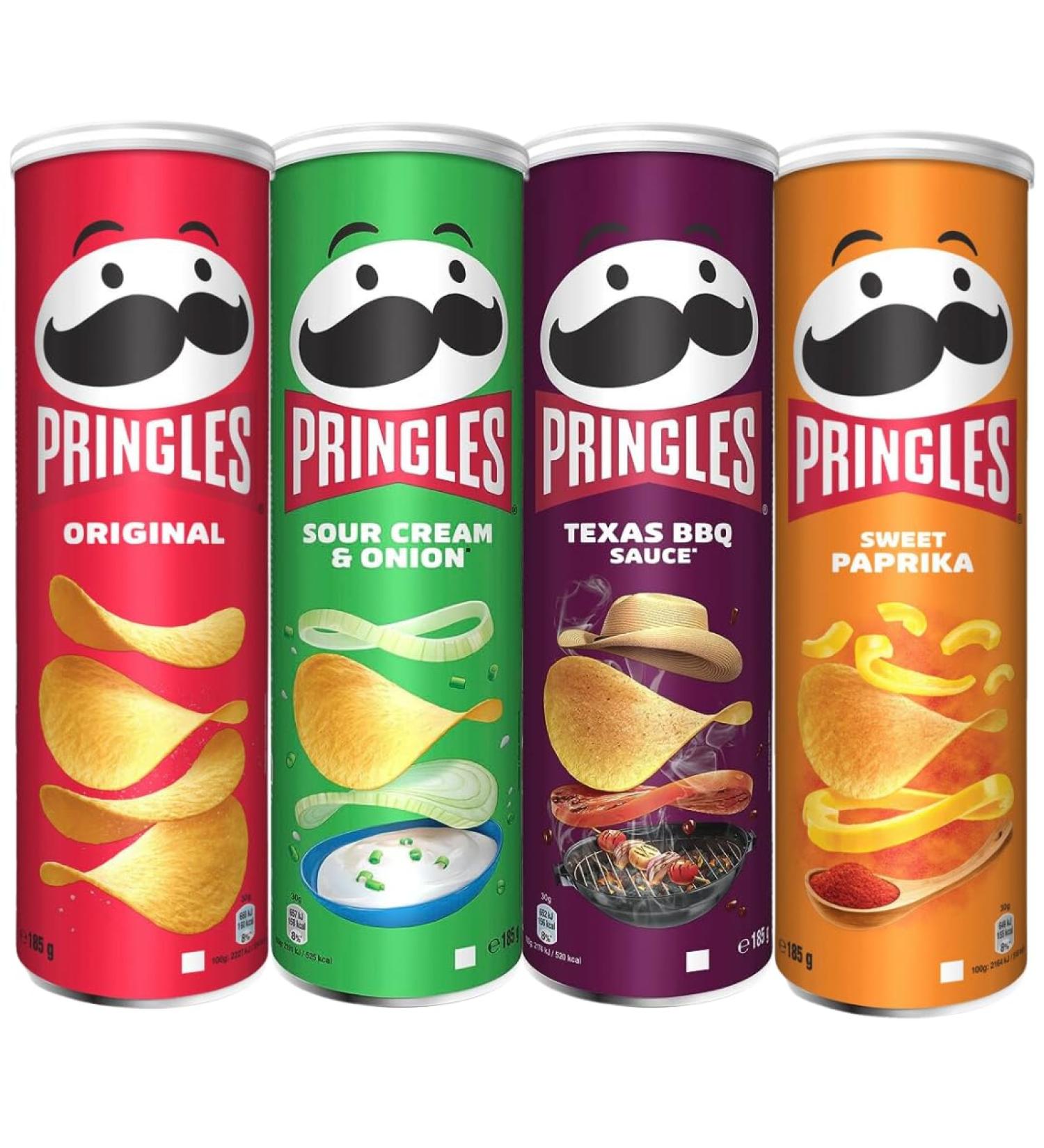 Pringles Original 185g Sour Cream & Onion 185g Texas BBQ 185g and Paprika Sharing Crisps 185g (4 Pack Mixed Bundle) - Buy Online on GoSupps.com