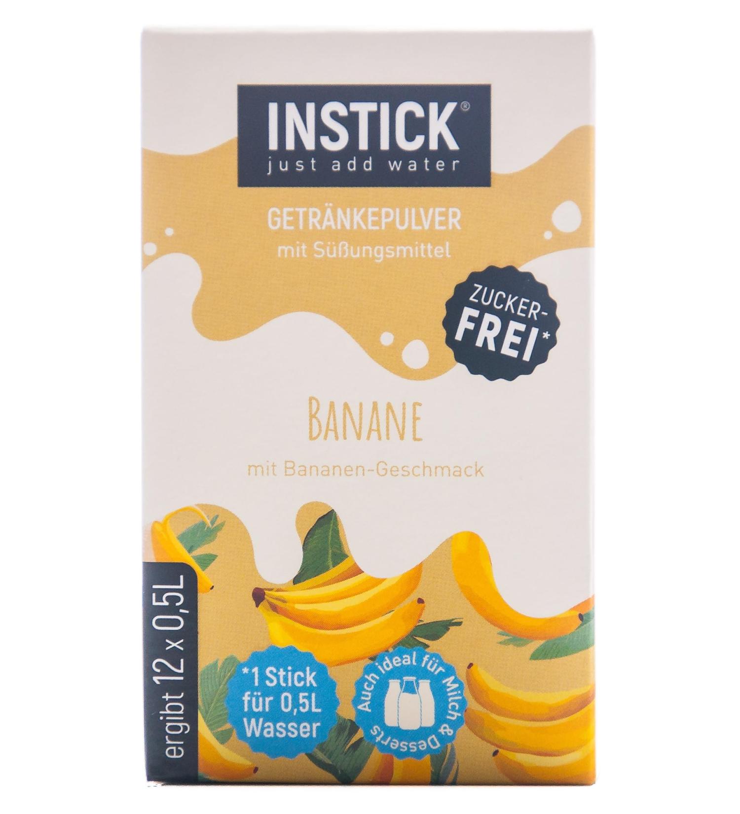 Intick |Sugar -free instant drink - banana |12-be pack for 12 x 0.5 l |Vegan low in calories with vitamin C flavored instant beverage powder taste for milk or water