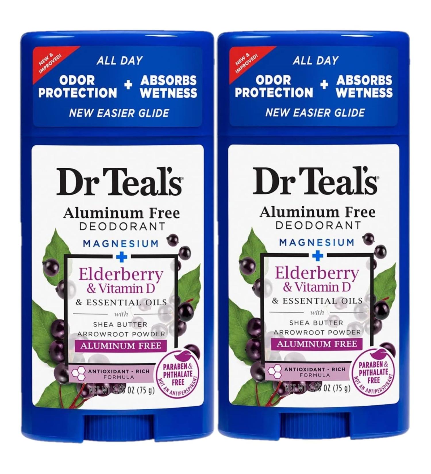 Dr. Teal's Elderberry Deodorant Gift Set - Aluminum Free Moisture Absorbent 2 Pack (2.65oz Each) - Vitamin D & Essential Oils for Healthy Skin - Buy Online on GoSupps.com