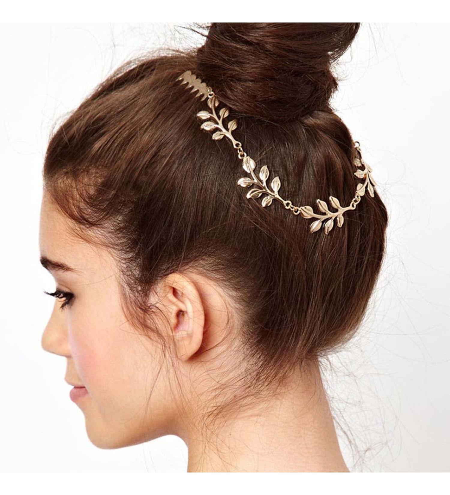 Wendalern Gold Leaf Hair Comb Hair Barrettes Dainty Hair Clips Alloy Chain Hair Accessories for Women Girls - Buy Online on GoSupps.com