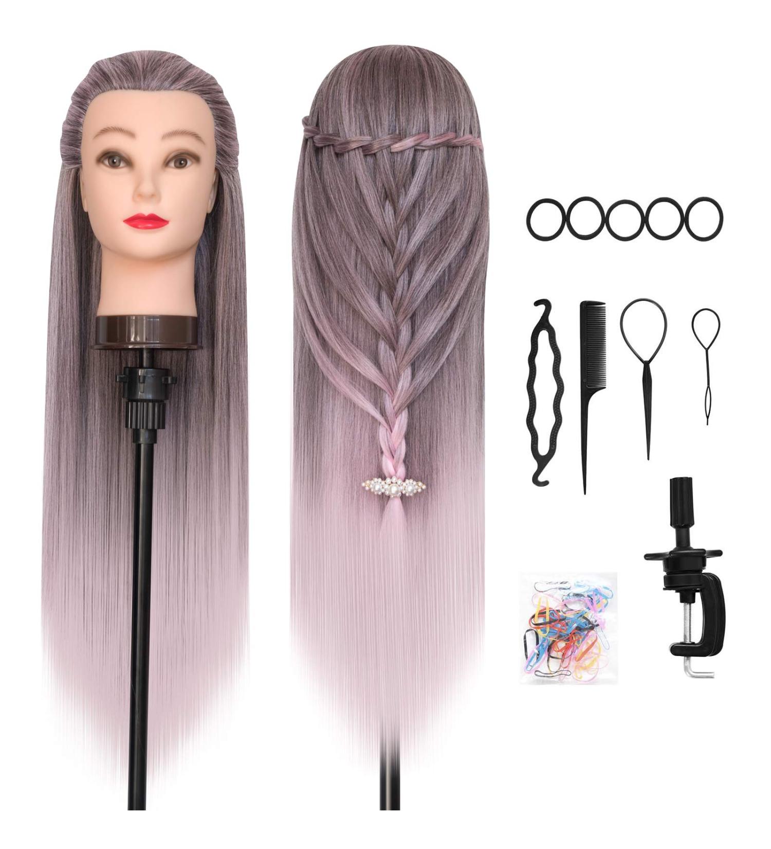 Professional 26-28 Inch Hairdressing Training Head - Soft 100% Art Hair DIY Ombre Hairstyles Set & Holder - Buy Online on GoSupps.com
