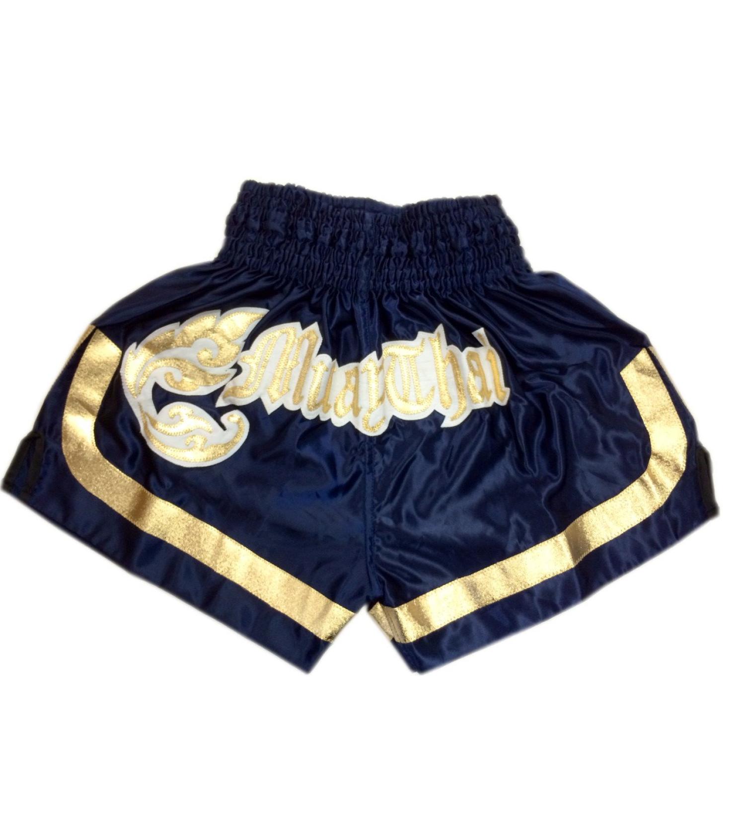 Woldorf USA Satin Dark Navy Blue Gold MMA Boxing Muay Thai Shorts - Small - Buy Online on GoSupps.com