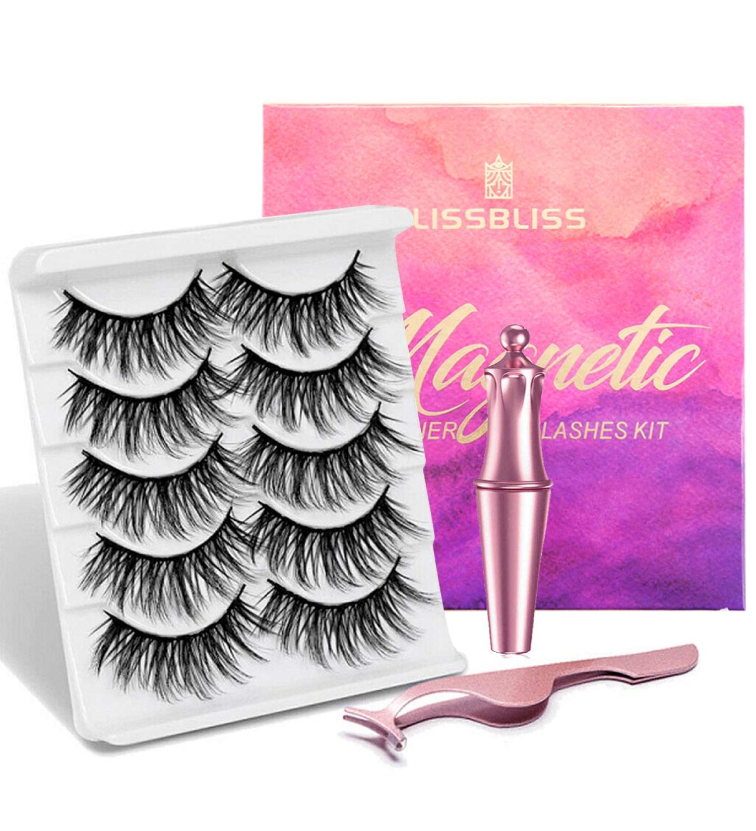 5-Pair Magnetic Eyelashes with Eyeliner Kit - Natural Look 3D Mink Reusable False Lashes - No Glue Needed | Includes Applicator | Type 1 - Buy Online on GoSupps.com