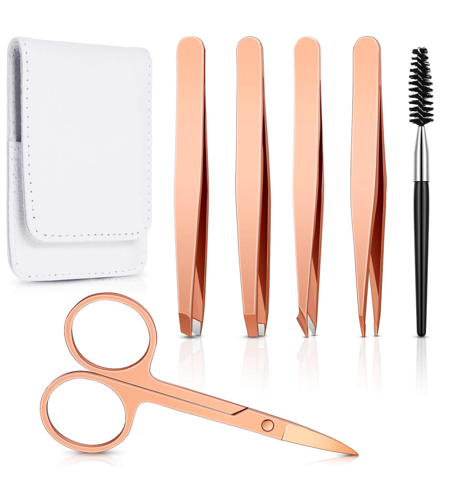 6-Piece Eyebrow Tweezers Set with Curved Scissors, Brush, Stainless Steel Remover Tools in Storage Case - Daily Beauty Kit for Women and Girls - Buy Online on GoSupps.com