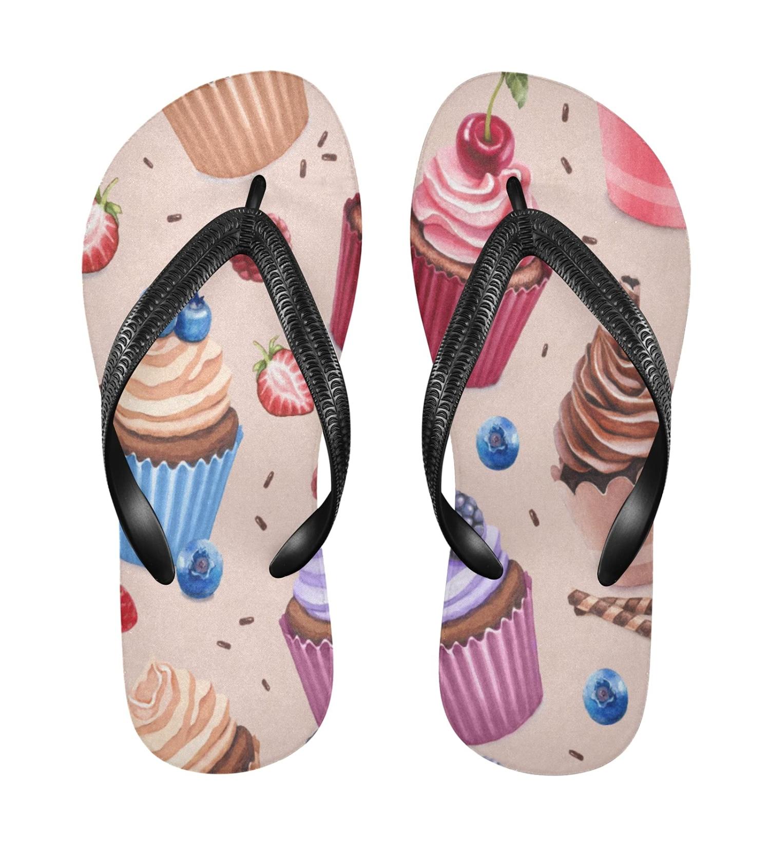 Mnsruu Cupcake Strawberry Fruit Pie Flip Flops - XL Home Hotel Spa & Travel Footwear for Men & Women - Buy Online on GoSupps.com