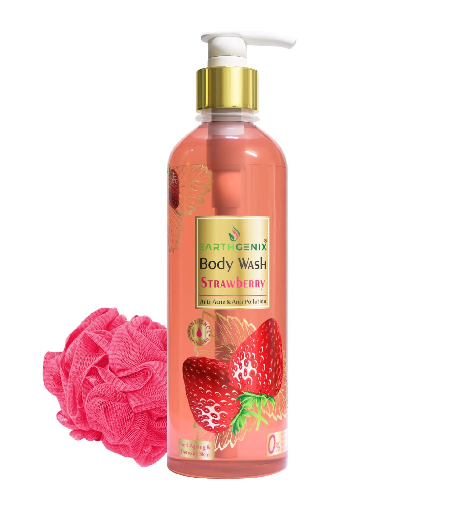 Body Wash Strawberry 300ml - Anti-Acne & Anti-Pollution Loofah Free All Skin Types for Men & Women | International Shipping Available - Buy Online on GoSupps.com