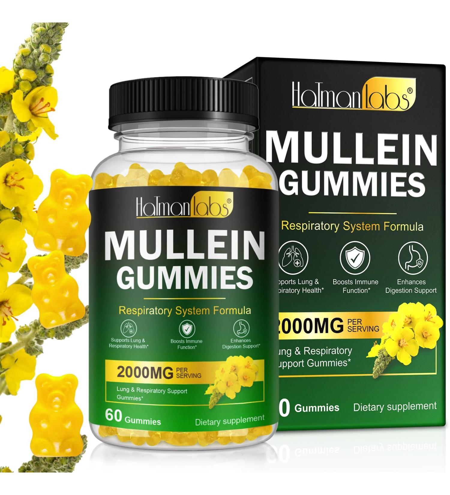 Mullein Gummies for Lungs 2000 MG(50:1 Extract) Mullein Leaf Extract for Lung Cleanse and Respiratory Support Natural Mullein Herbal Supplement Pear Flavor Gummies 60 Count 60 Count (Pack of 1) - Buy Online on GoSupps.com