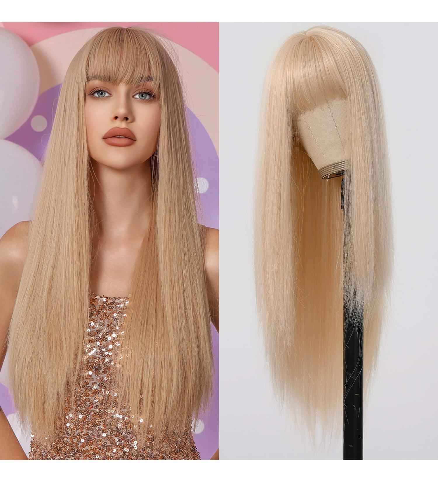 Allbell Long Straight Blonde Wig with Bangs - Natural Looking Synthetic Hair Wig for Women - Buy Online on GoSupps.com