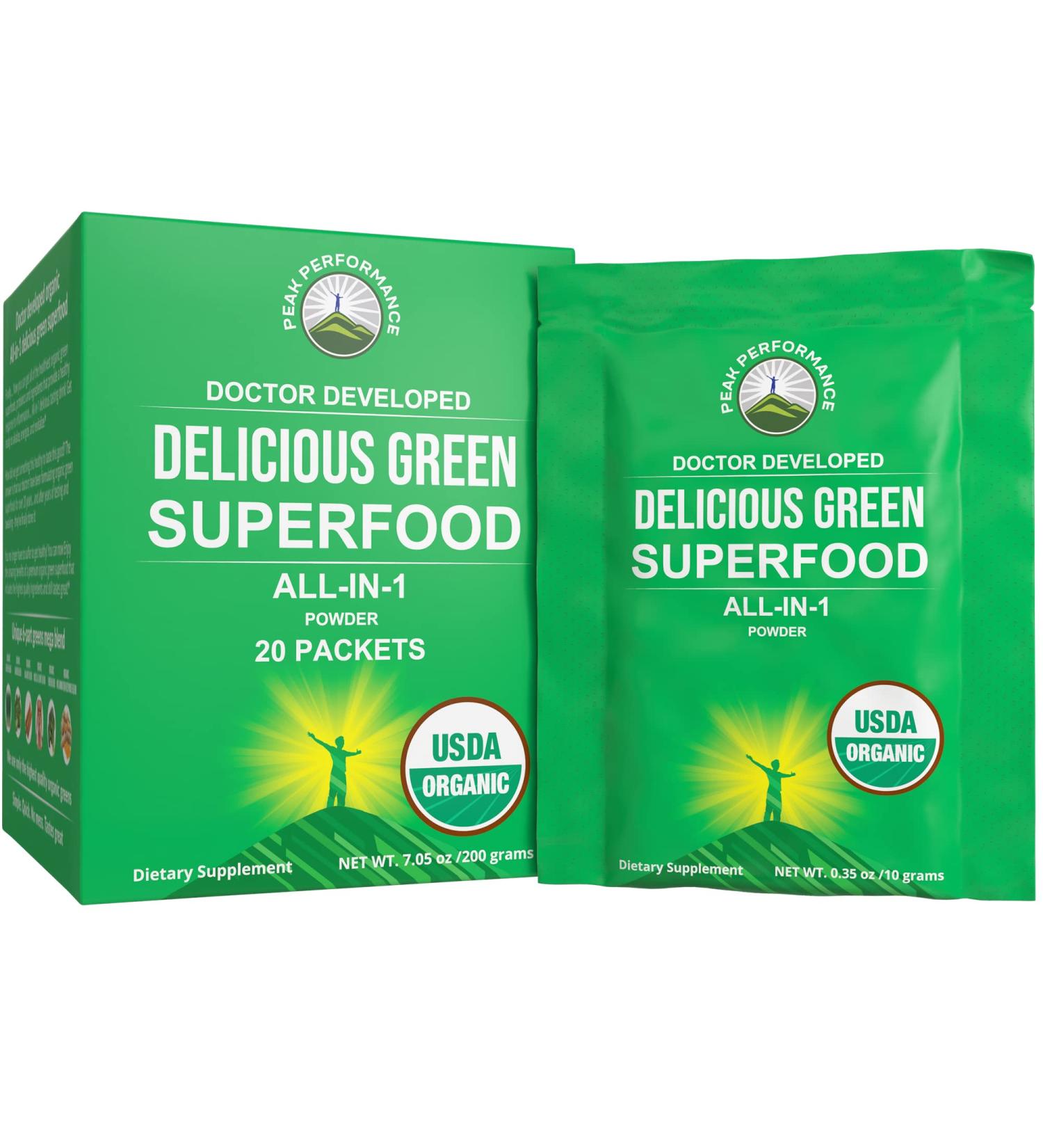 Peak Performance Organic Greens Superfood Powder Single Serve Travel Packets - 20 Pack - Buy Online on GoSupps.com
