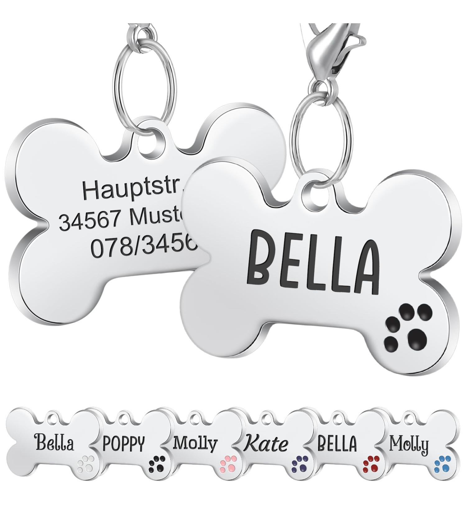 Nibana Dog Tag Personalized Pet ID Tags Custom Dog Name Tags Engraved on Both Sides 4 Lines of Custom Text Paw Print Bone Pet Tag for Dogs Cats (Black) - Buy Online on GoSupps.com