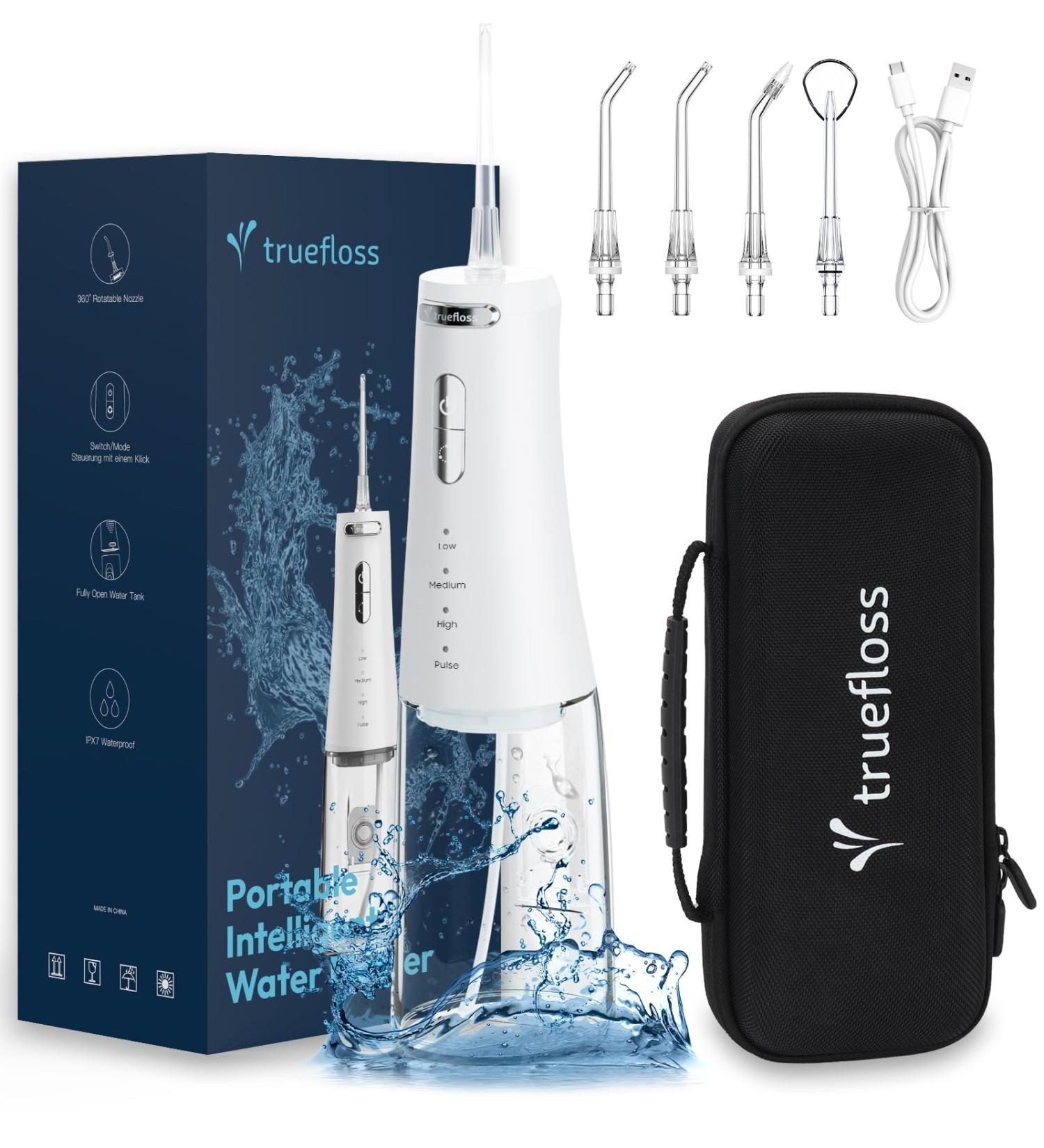 Buy Cordless Water Dental Flosser | 4 Modes 5 Jet Tips IPX7 Waterproof 300ML Tank Type-C Charge - Ideal for Travel - Buy Online on GoSupps.com
