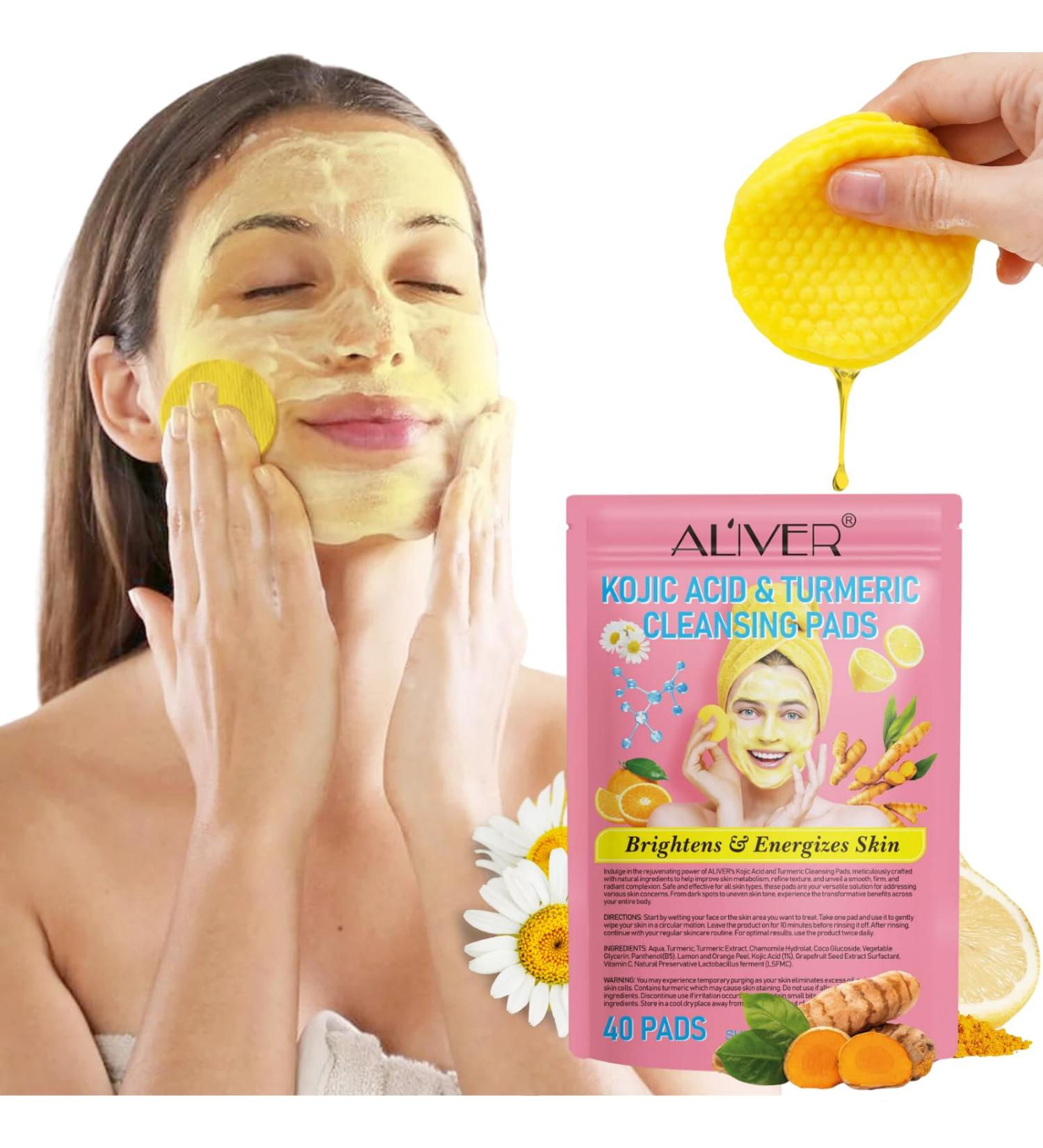 Kojic Acid & Turmeric Cleansing Pads for Dark Spots - Exfoliating Face & Body Pads with Vitamin B5 - 40 Pads - All Skin Types - Buy Online on GoSupps.com
