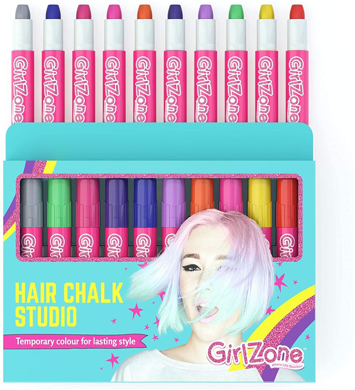 GirlZone Hair Chalk Set - 10 Piece Temporary Hair Color for Girls Ages 8-12 | Birthday Gift for 7-11 Year Olds - Buy Online on GoSupps.com