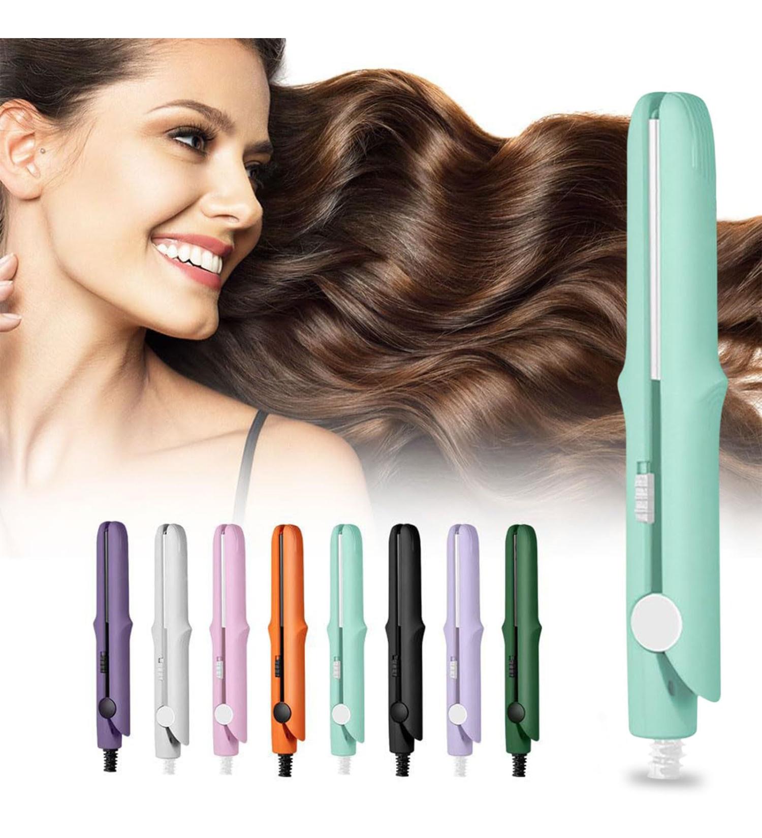 Travel Curling Iron 1 Inch Mini | 2-in-1 Ceramic Wand & Flat Iron | Fast Heat-Up | Travel Size Curler for All Hair Types - Mint Green - Buy Online on GoSupps.com