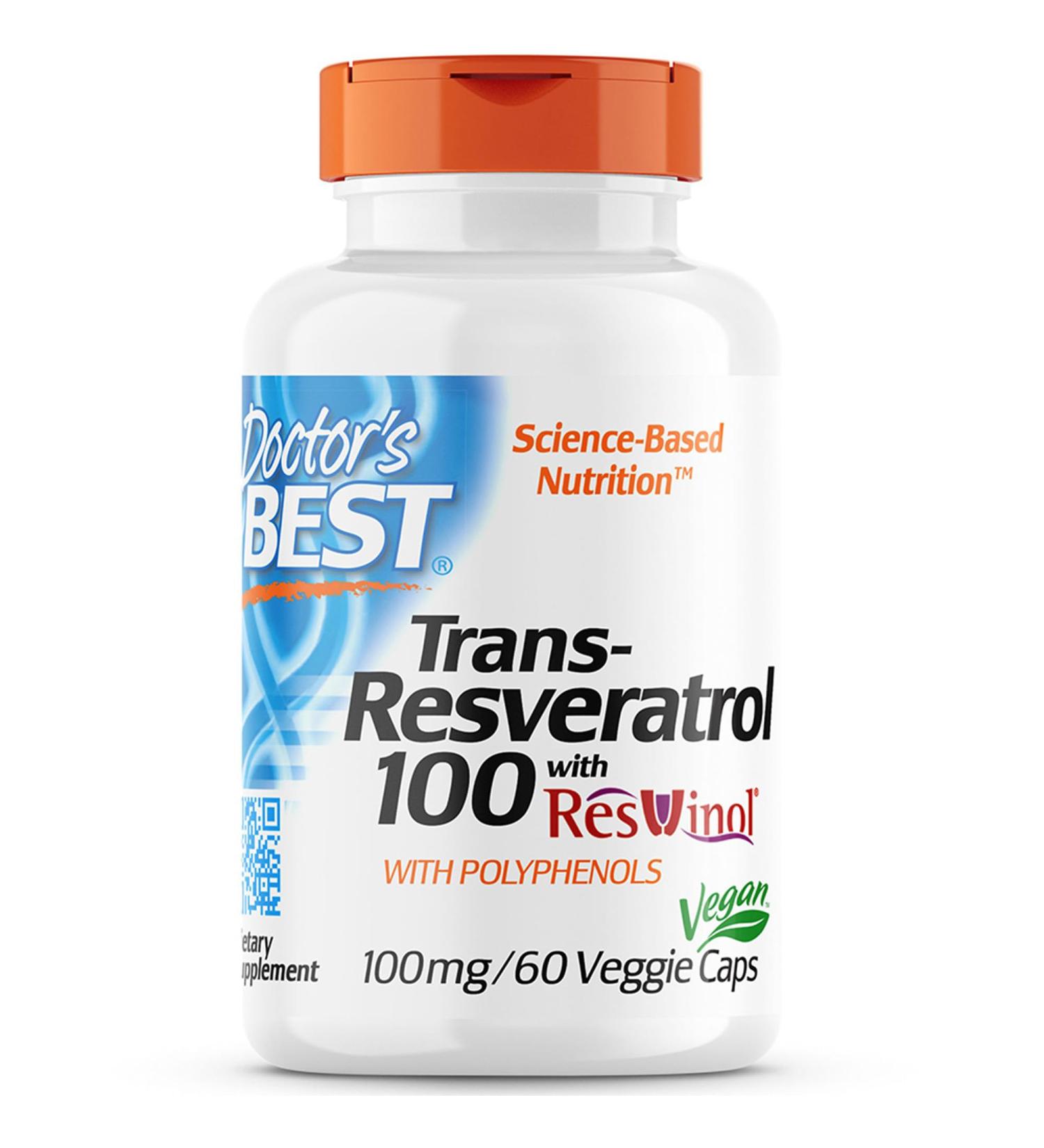 Doctor's Best Trans-Resveratrol 100mg | ResVinol | 60 Vegan Capsules | Lab Tested | Gluten & SOYA Free - Buy Online on GoSupps.com