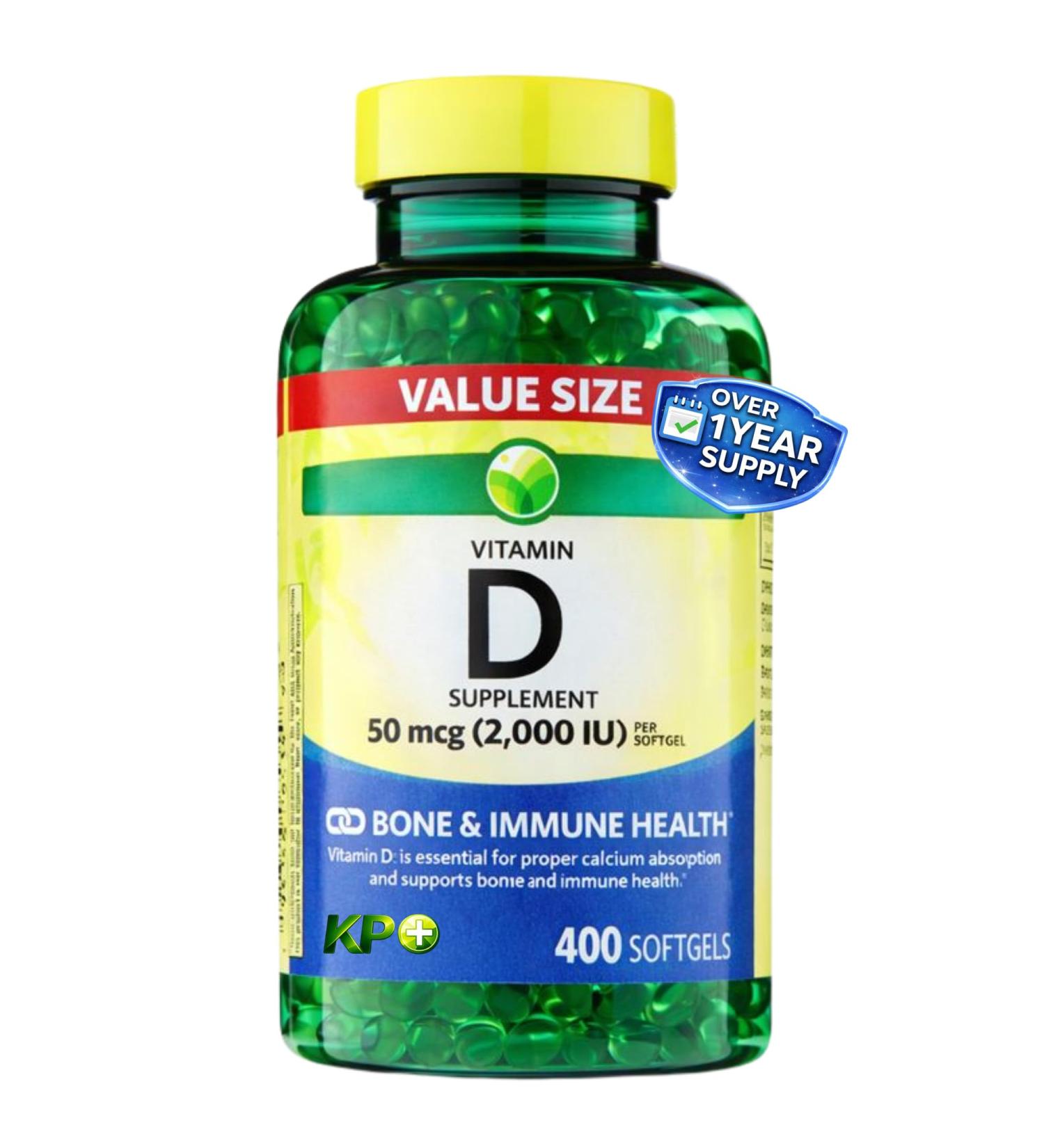 KP+ Vitamin D 50 mcg (2000 IU) | Bone & Immune Health | 400 Softgels | Pack of 1 - Buy Online on GoSupps.com