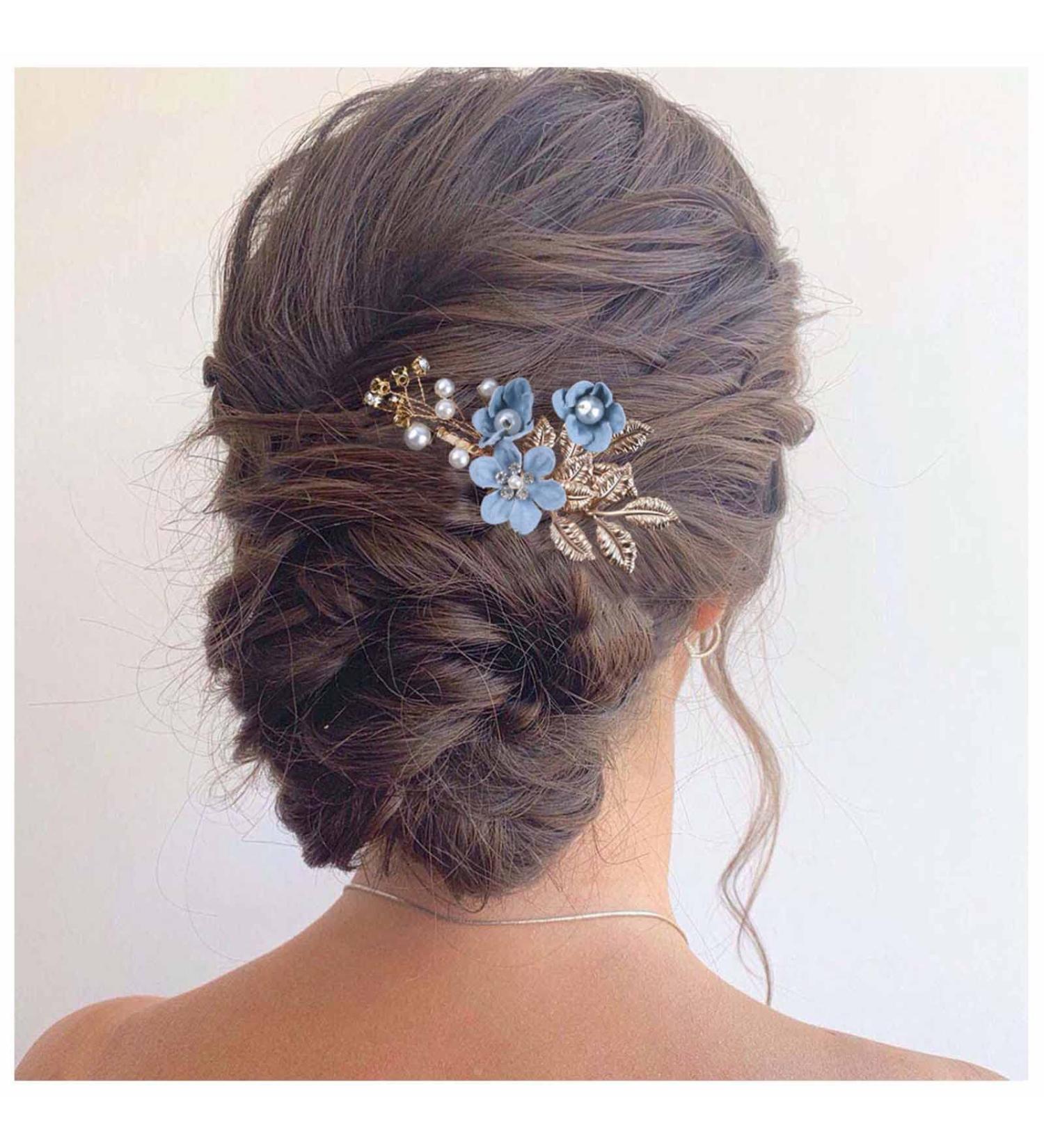 Cimenexe Bohemian Crystal Flower Hair Comb Pearl Flower Hair Barrette Gold Leaf Headpiece Vintage Pearl Headwear Hairpiece Decorative Wedding Comb Hair Accessories Jewelry for Women and Girls Gifts - Buy Online on GoSupps.com