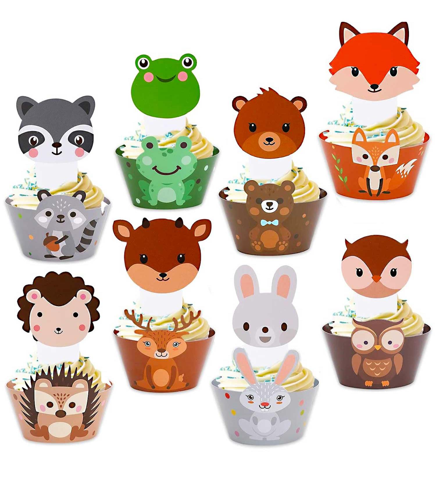 48pcs Baby Safari Jungle Animals Cupcake Toppers with Wrappers Woodland Animal Kids Birthday Cake Toppers Decor Forest Themed Cupcake Toppers for Baby Shower Birthday Gender Reveal Party Decor - Buy Online on GoSupps.com