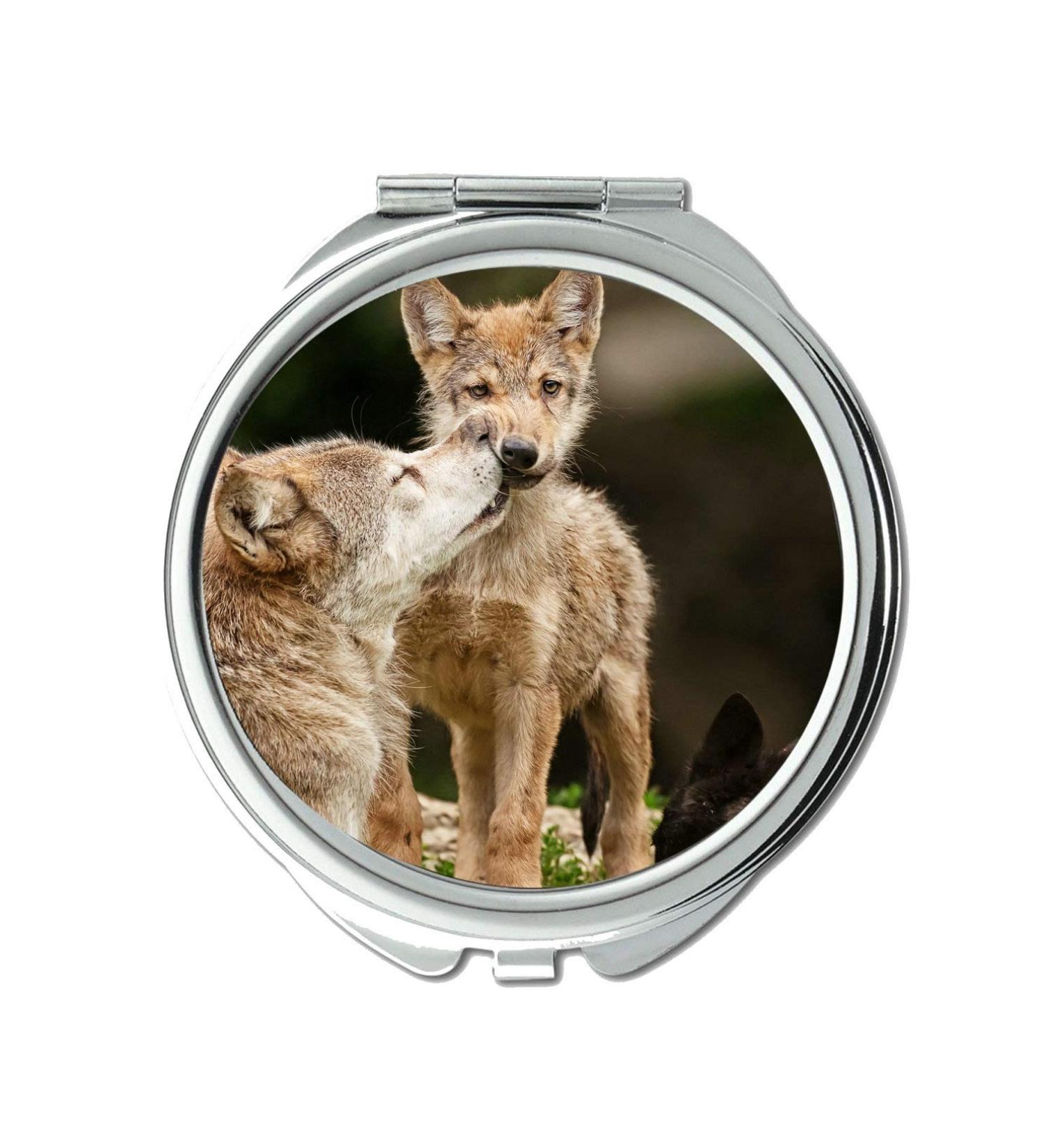 Yanteng Pocket Mirror - Wolf Animal Design with 1X & 2X Magnification | Ideal for Travel & Beauty | International Shipping Available - Buy Online on GoSupps.com