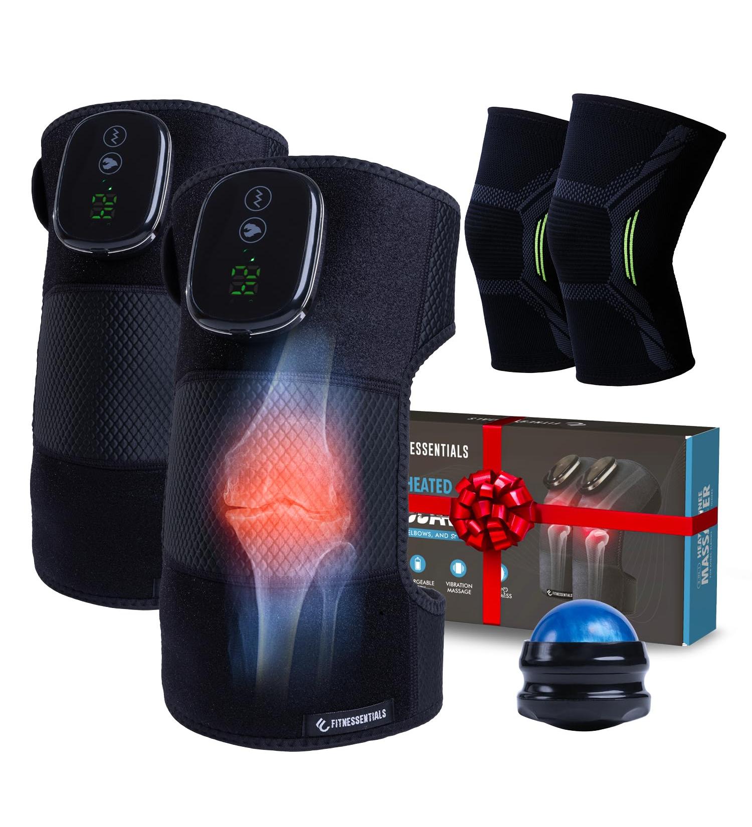Wireless Knee Massager & Heating Pad | Vibration & Compression Relief for Knee Pain & Arthritis | Includes Massage Roller Ball - Buy Online on GoSupps.com