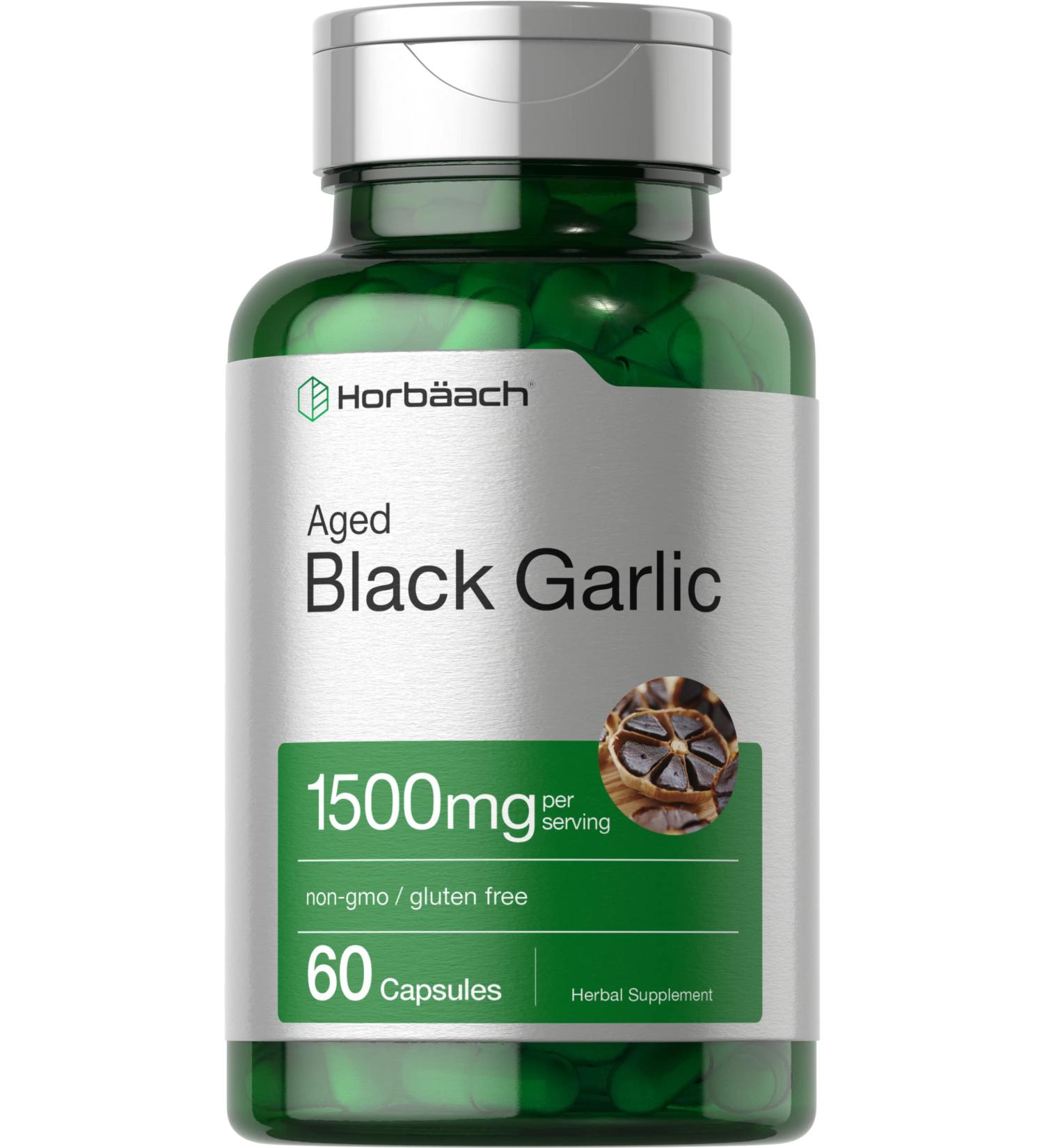 Aged Black Garlic Capsules 1500mg | 60 Count | Non-GMO & Gluten Free Fermented Extract Supplement - Buy Online on GoSupps.com
