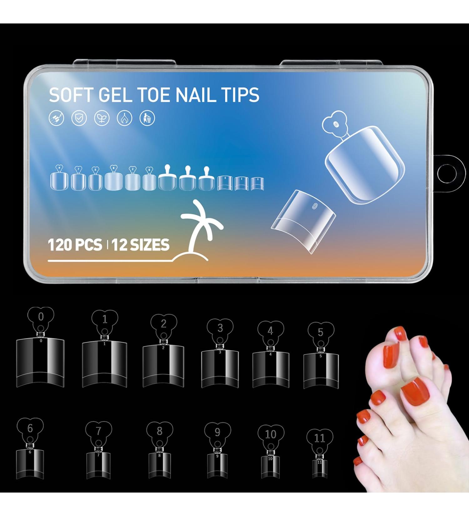 120 Pieces Fake Toe Nail Tips Artificial Fake Stick On Toe Nails Clear Ultra-thin Design Nail Extension 12 Sizes Acrylic Clear Toe Nail Tips for Women Girls Nail Salon and Nail Art DIY - Buy Online on GoSupps.com