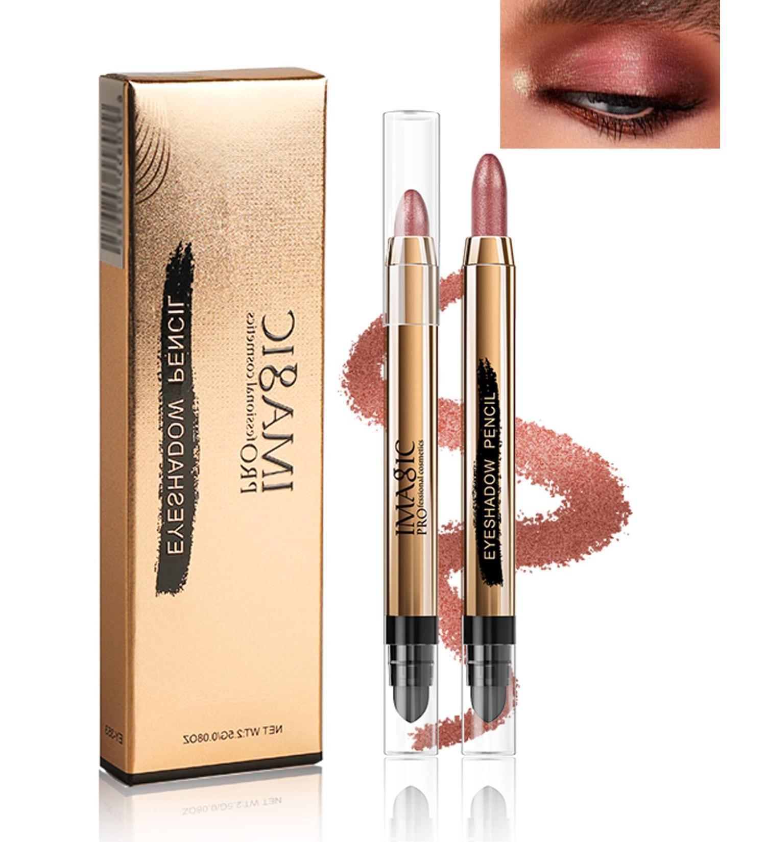 Cream Eyeshadow Stick -1Pcs No Crease Glitter Shimmer Rose Cream Eye shadow Stick with Brush Rotatable Eye Brightener Pencil Crayon Long Lasting Waterproof for Smoky Metallic Eye Makeup-9# 09# Rose - Buy Online on GoSupps.com
