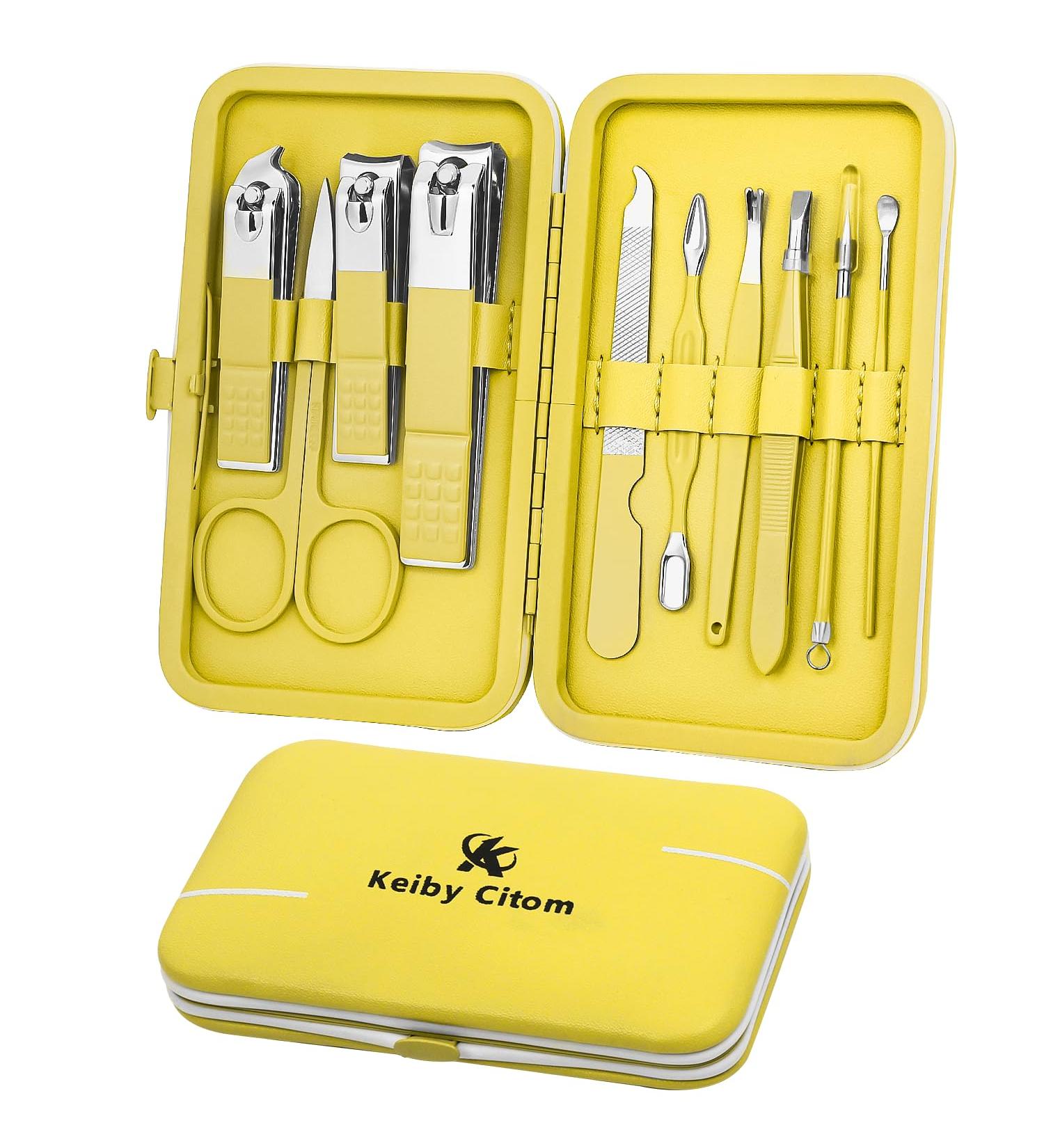 10pcs Professional Manicure Pedicure Set - Stainless Steel Nail Clippers Kit for Travel (Yellow) - Buy Online on GoSupps.com