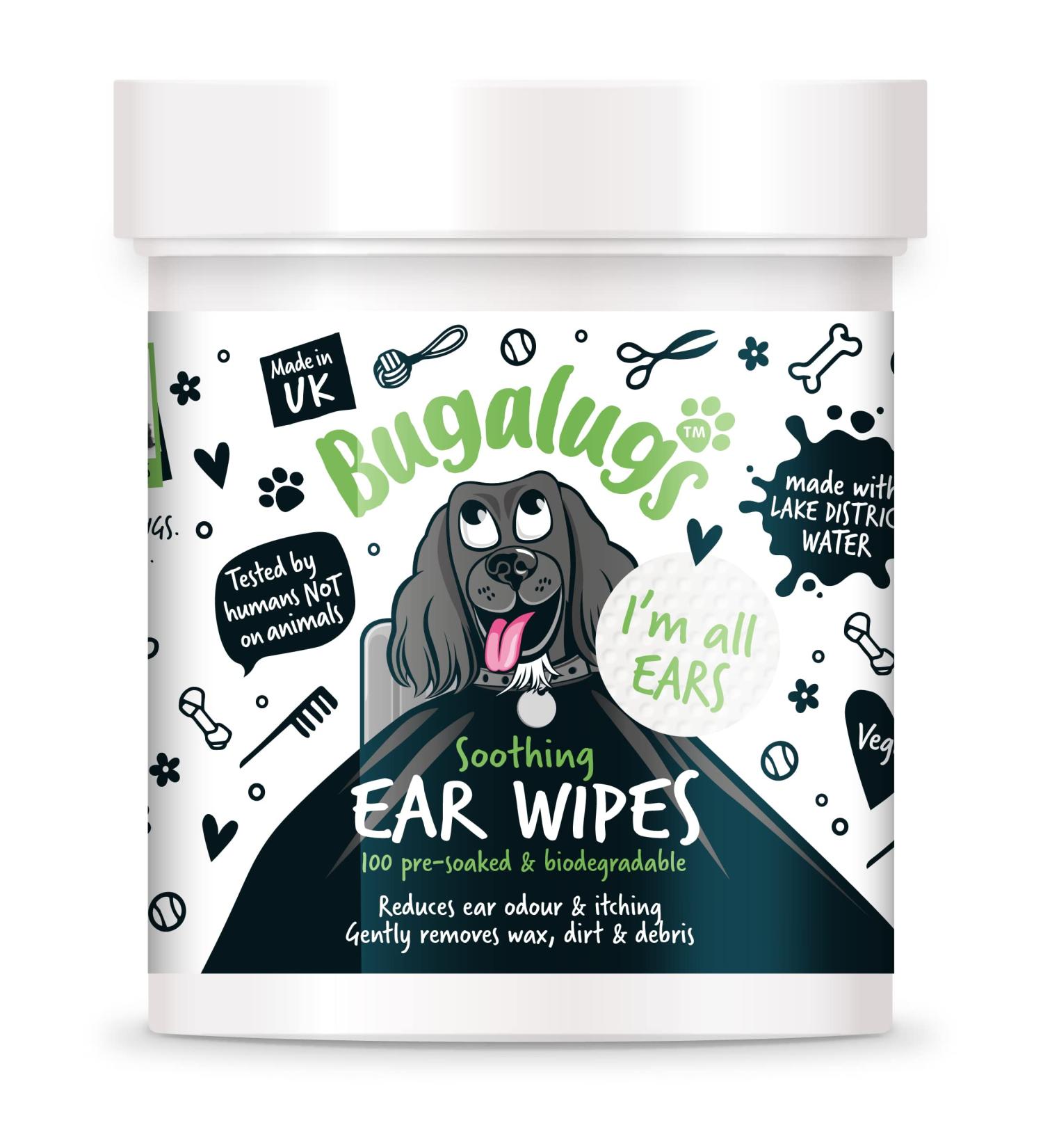 BUGALUGS Dog Ear Cleaner Dog Wipes 100 Biodegradable textured pre-soaked dog ear wipes. Pet Wipes Dog Ear Cleaner Solution Stops Head Shaking Itching & Waxy Ears - Buy Online on GoSupps.com