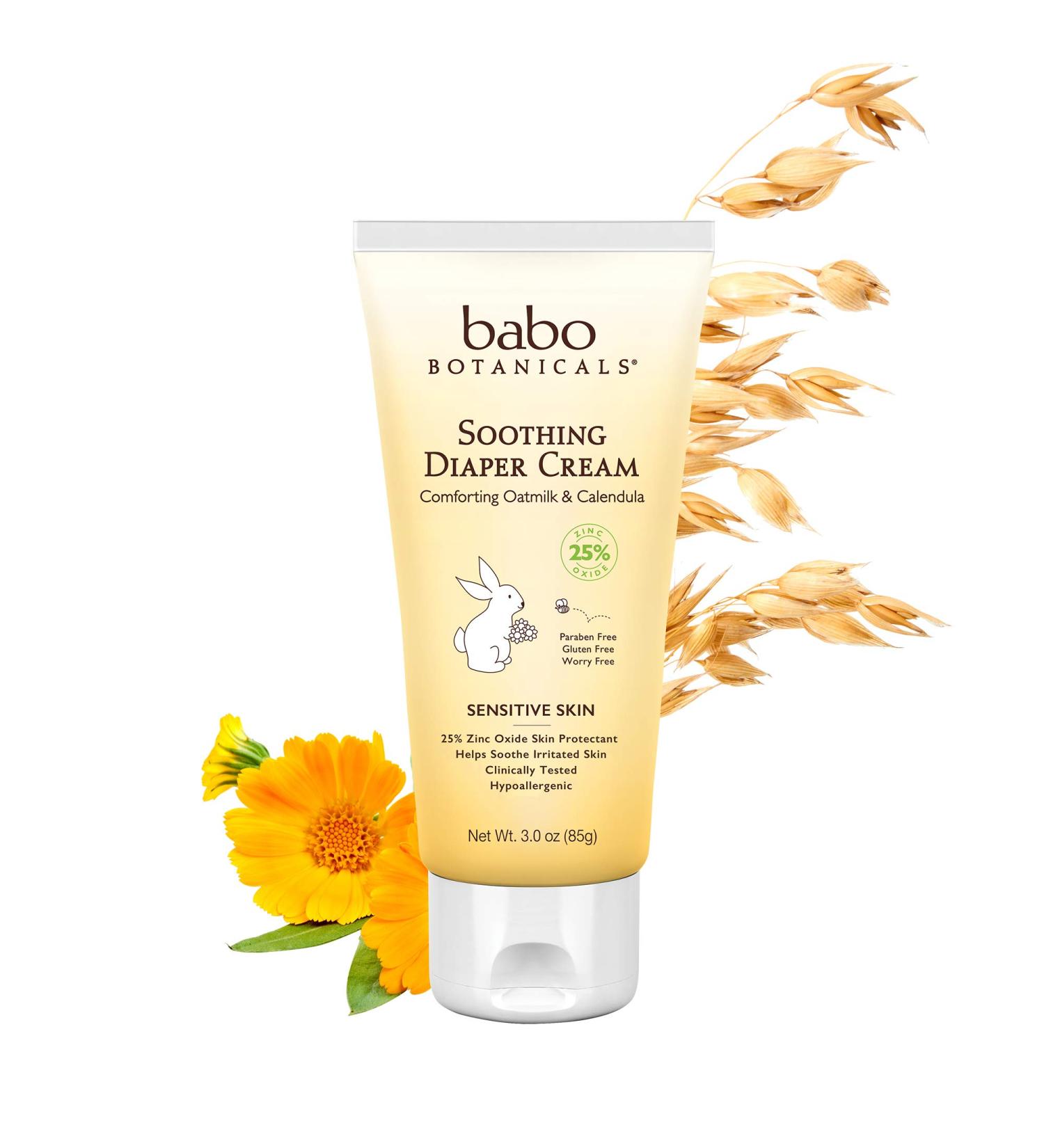 Babo Botanicals Soothing Baby Diaper Cream - Non-Nano Zinc Oxide, Colloidal Oatmeal, Calendula - Vegan & Preservative-Free - 3 oz - Buy Online on GoSupps.com