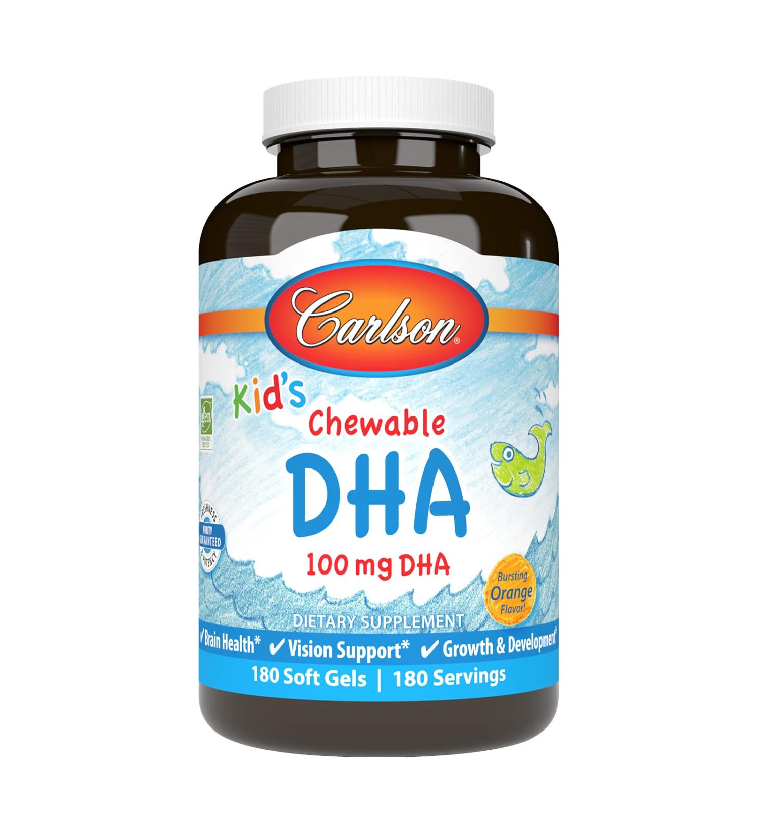Carlson - Kid's Chewable DHA 100 mg DHA Brain Health Vision Function Growth & Development Orange 180 Chewable Softgels 180 Count (Pack of 1) - Buy Online on GoSupps.com