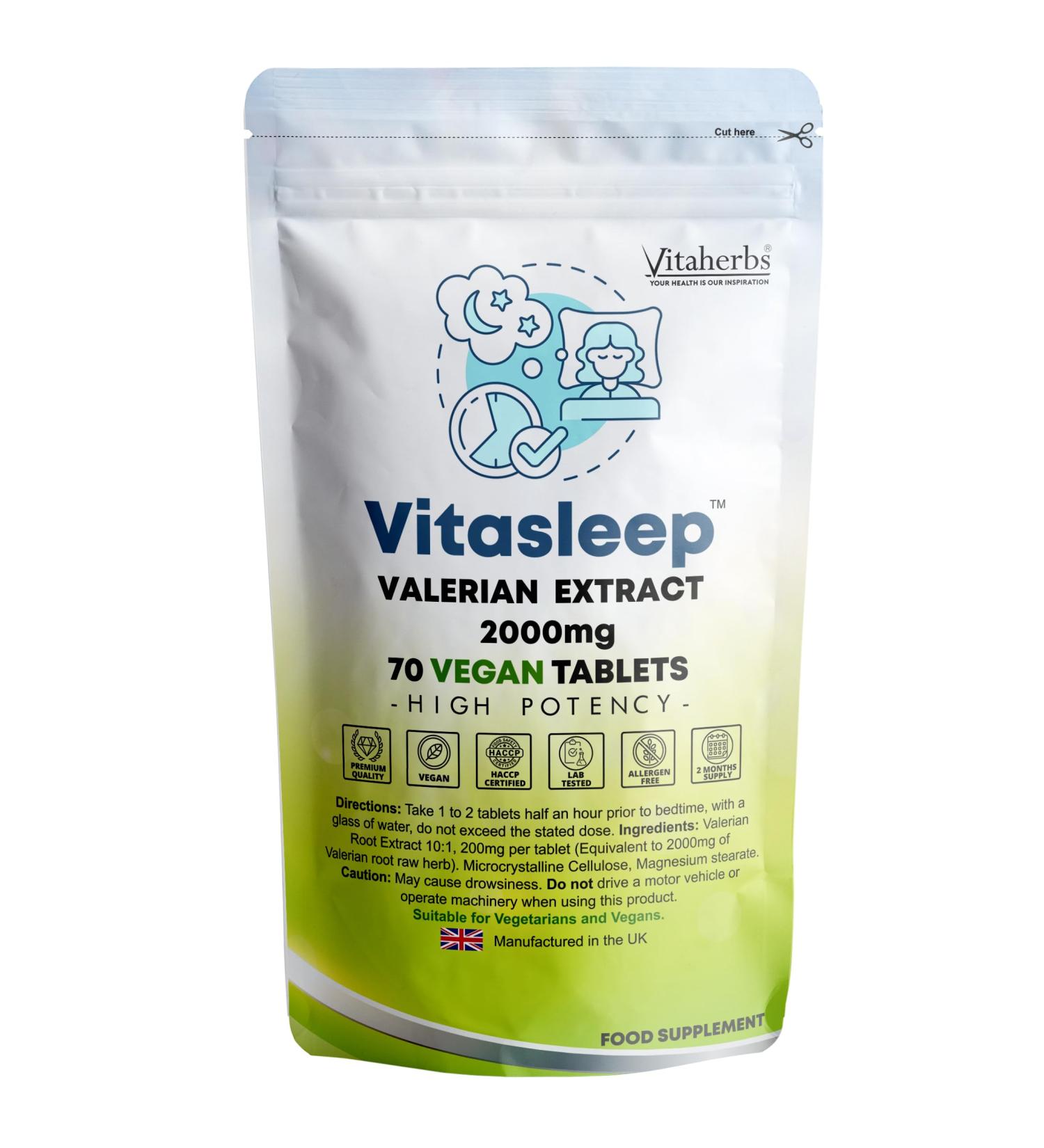Vitaherbs Valerian Tablets 2,000mg | High Strength Vegan Tablets - 70 Count | Made in UK | Premium Quality Valerian Root Extract - Buy Online on GoSupps.com