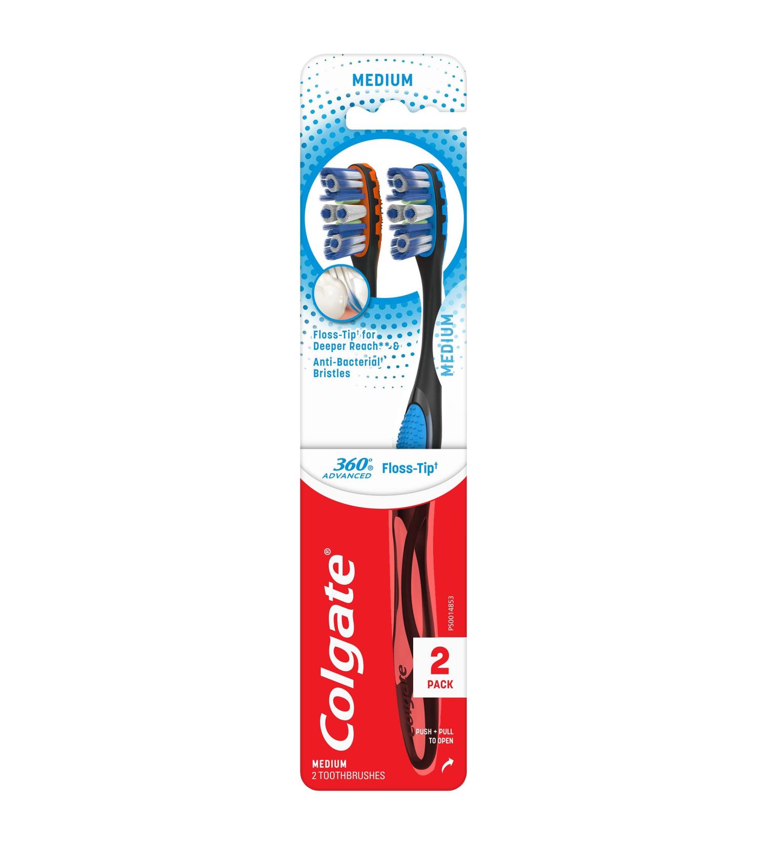 Colgate 360 Advanced Floss-Tip Bristles Toothbrush - Medium 2 Count