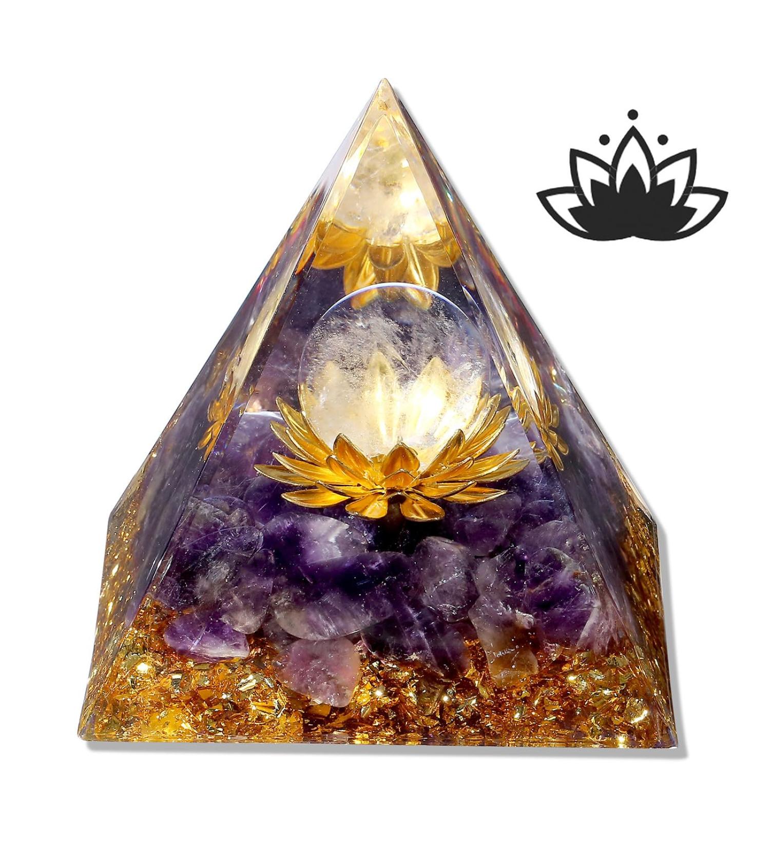 Xiannvxi Amethyst Orgonite Pyramid - Purple Crystal Lotus for Reiki Energy Spiritual Growth & Esoteric Gifts - Buy Online on GoSupps.com