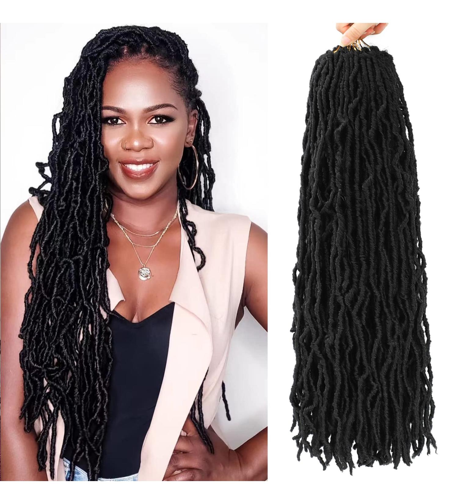 24 Inch Faux Locs Crochet Hair Packs - Pre Looped Curly Wave Butterfly Locs for Black Women | 128 Strands | Soft and Natural Look (1B) - Buy Online on GoSupps.com