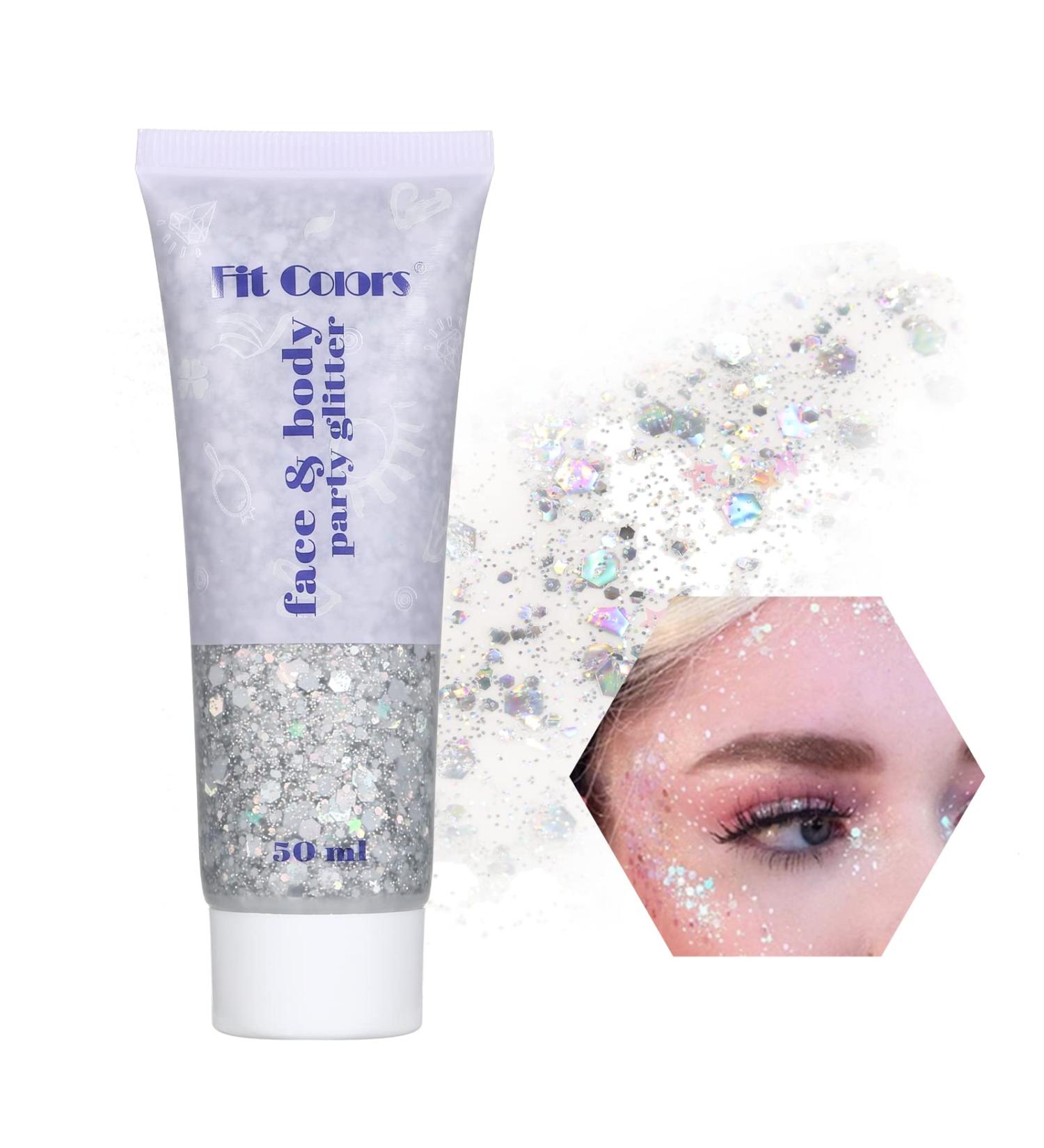 BestAuty Glitter Make-Up Gel 50ml - Long-Lasting Body Glitter for Face Hair Lips & Nails | Silver #5 - Perfect for Festivals & Parties - Buy Online on GoSupps.com