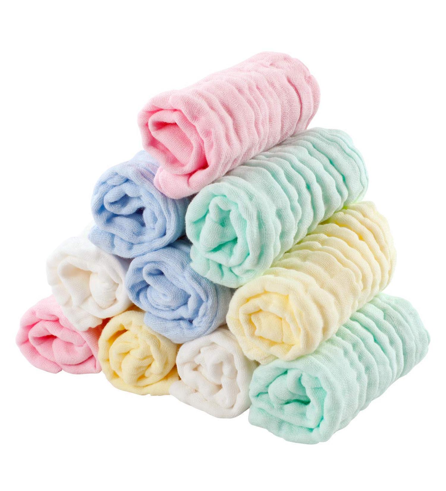 Extsud Baby Washcloths - Soft Organic Cotton Muslin Towels 10 Pack Ideal for Newborns - 25x25cm Baby Face Wipes - Buy Online on GoSupps.com