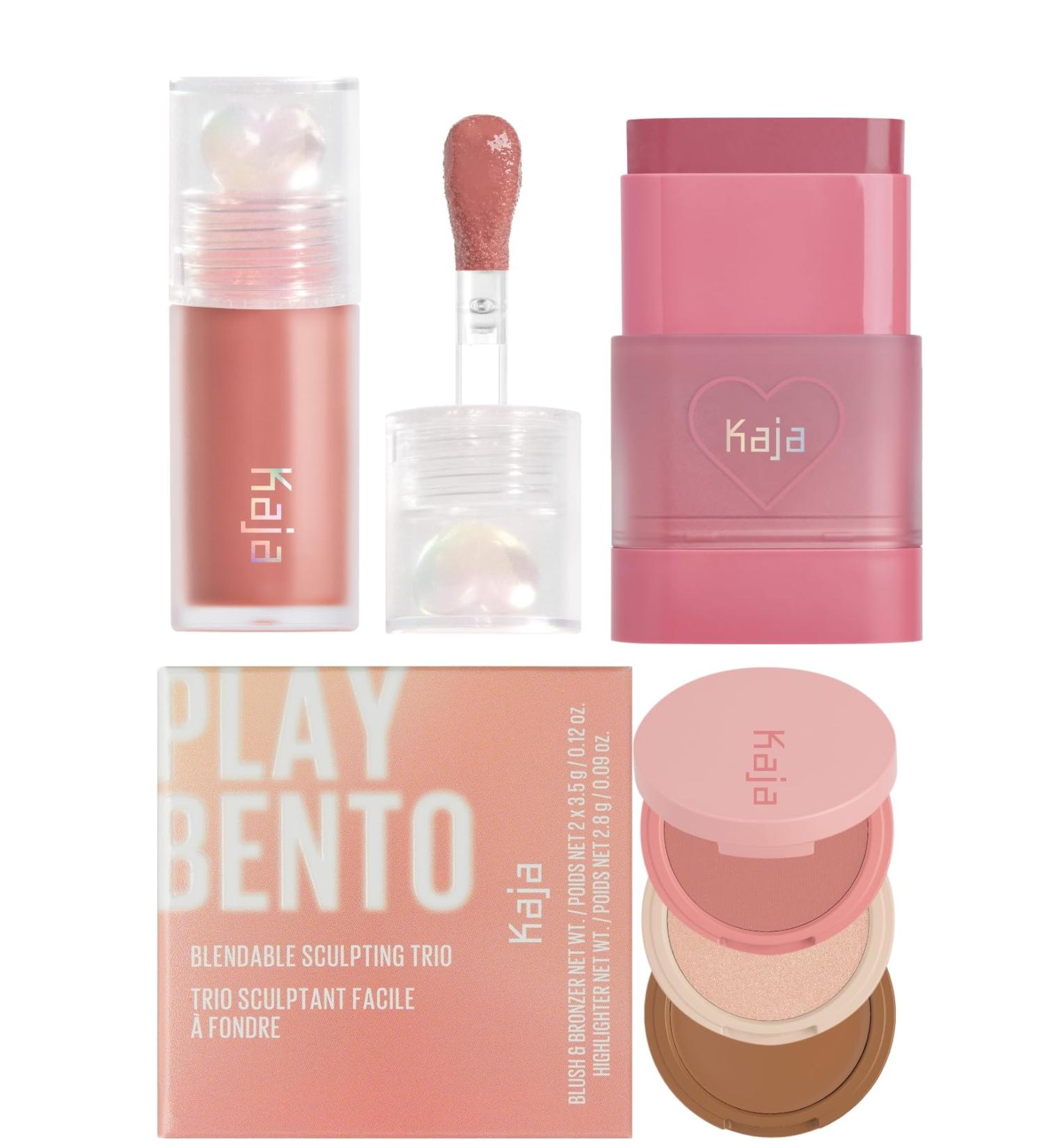 Kaja Juicy Glass Lip Plumping Oil 07 Fig Smoothie + Dewy Bar - Creamy Multi-Stick Blusher & Lip Balm 04 Fig Smoothie Sorbet 10g + 3-in-1 Blendable Sculpting Trio - Play Bento 01 Butter Up Bundle - Buy Online on GoSupps.com