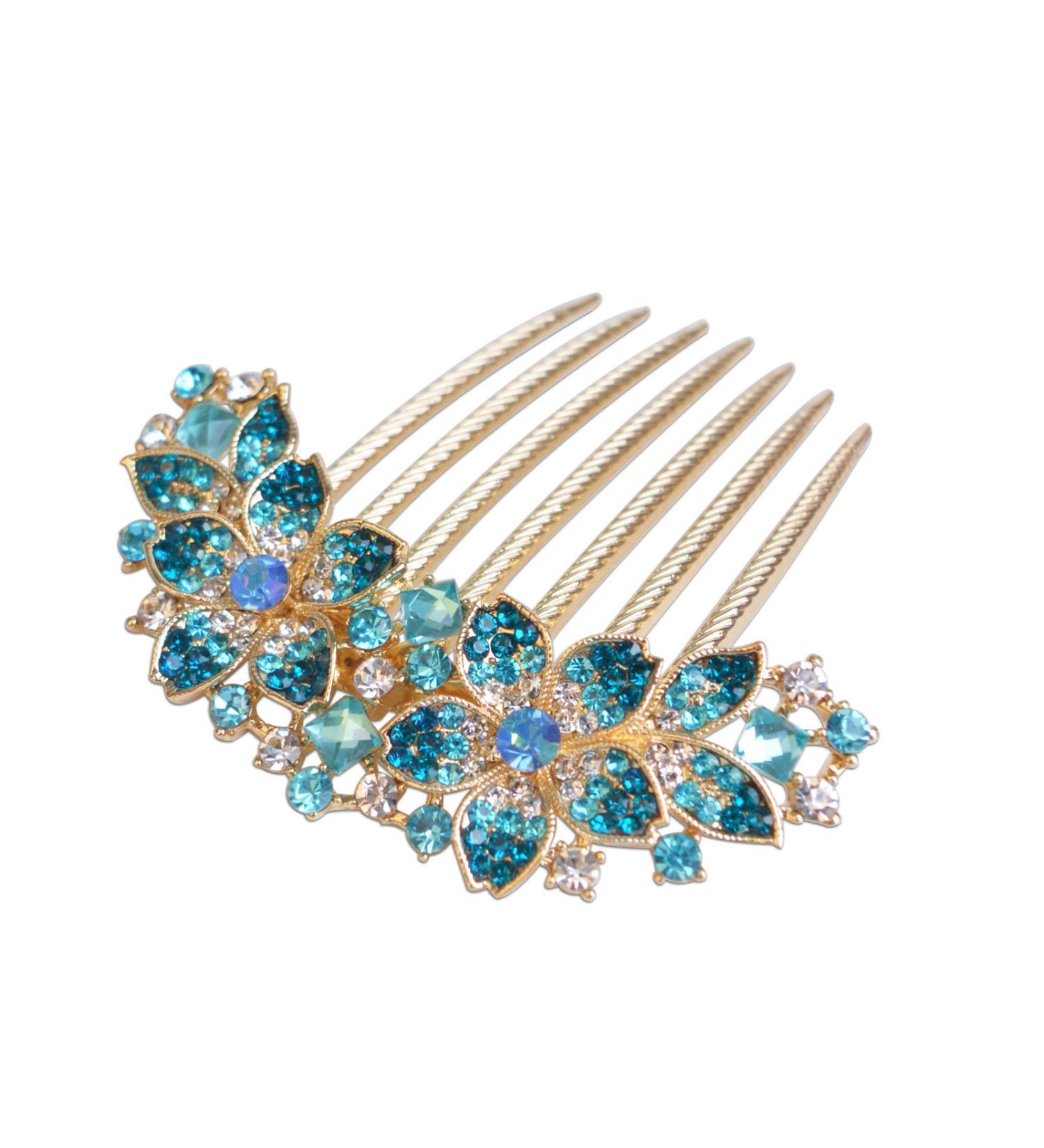 Sankuwen Women Rhinestone Flower Hair Comb Hairpin Barrette - Blue | Perfect Mother's Day Gift for Mom - Buy Online on GoSupps.com