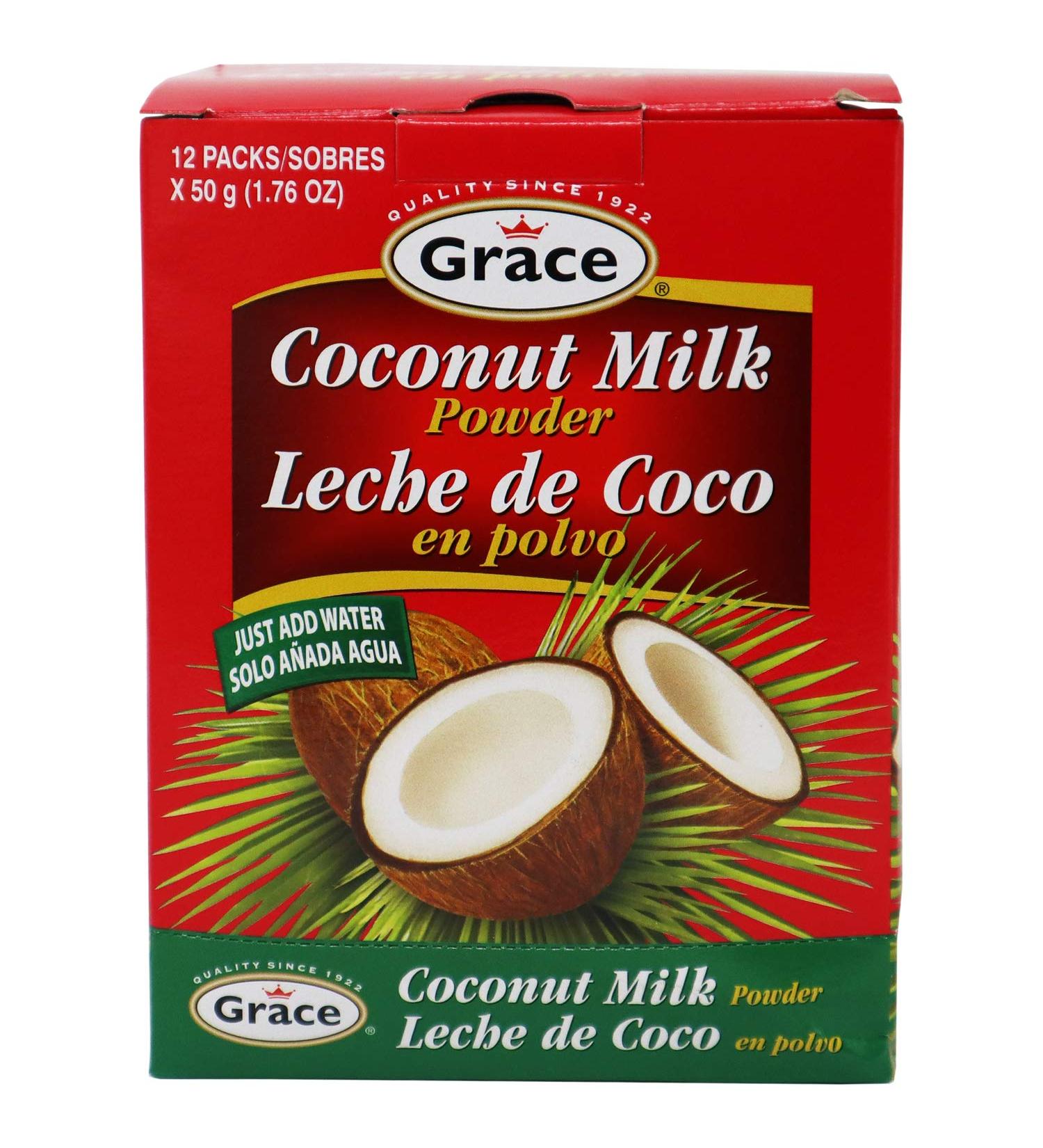 Grace Dry Coconut Milk Powder 12 Pack - No Preservatives - Just Add Water - Milk Substitute for Coffee, Smoothies, Baking, Curries - Bonus Recipe eBook - 1.76 oz - Buy Online on GoSupps.com