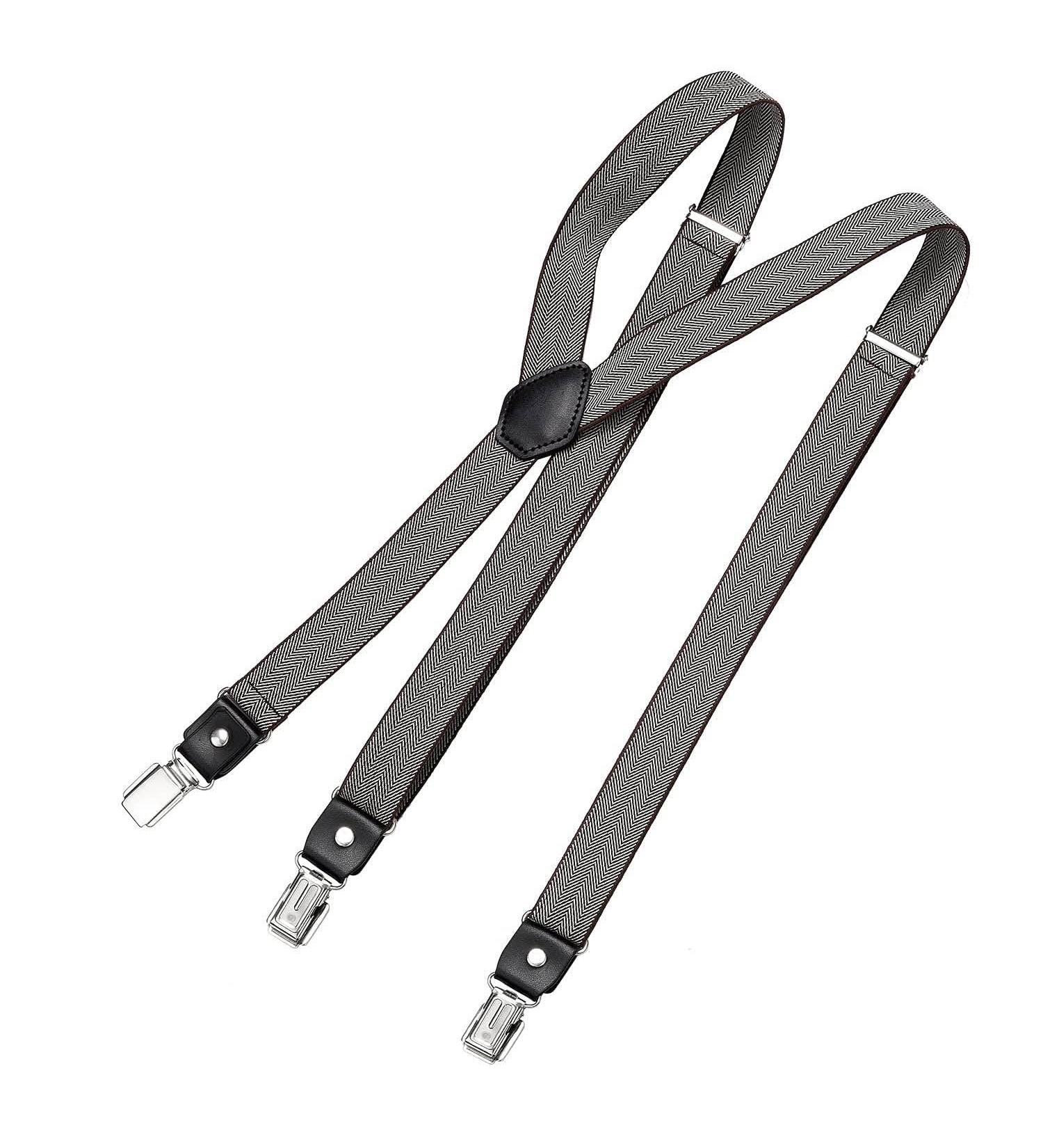 Dondon Men's Narrow 2.5 cm Braces - Y-Shaped Elastic Adjustable Length 3 Strong Clips Fishbone Pattern - International Shipping Available - Buy Online on GoSupps.com