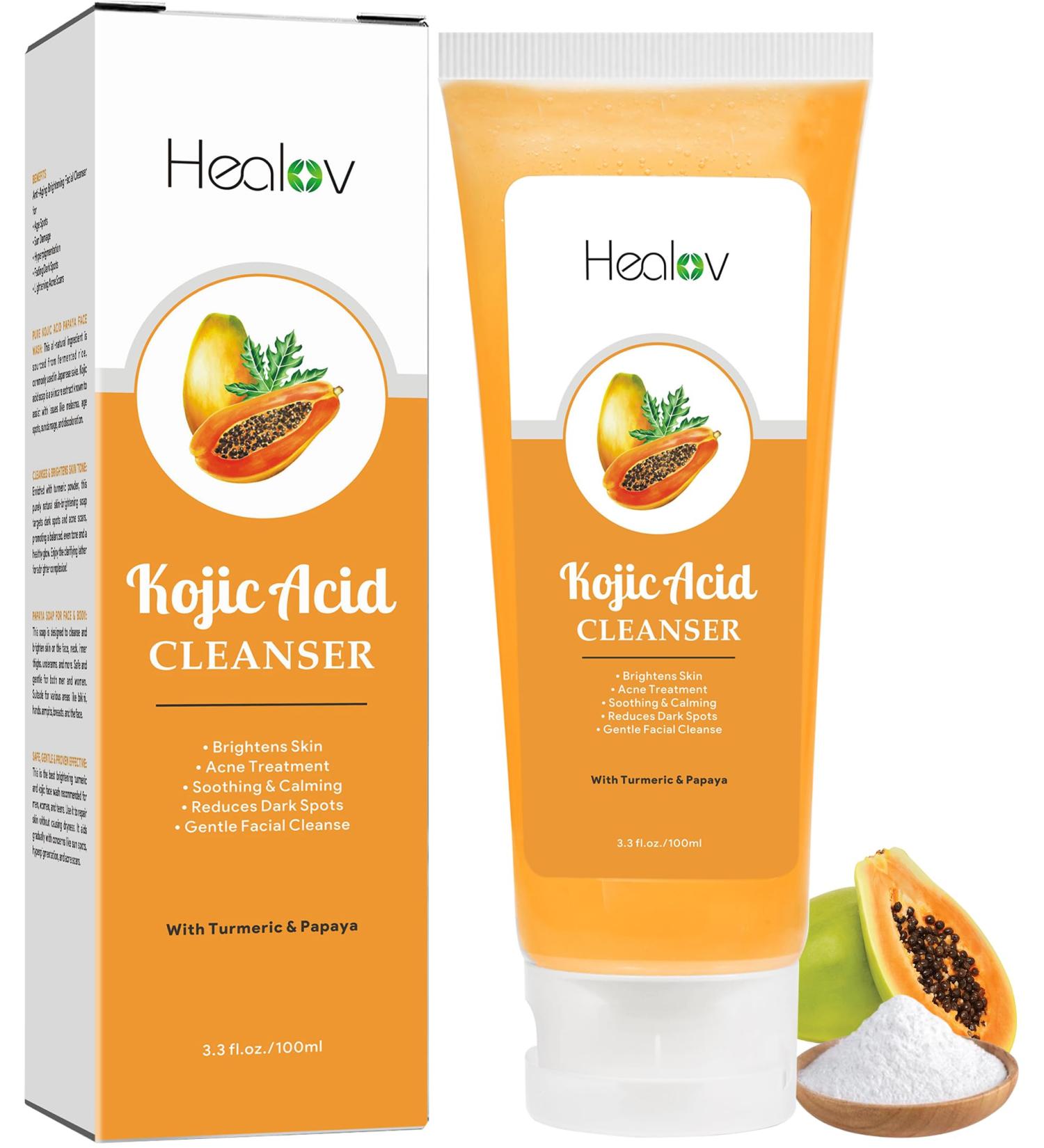 Kojic Acid Soap Skin Brightening Papaya & Turmeric Wash for Hyperpigmentation Acne & Scars Enhance Skin Tone & Glow - Buy Online on GoSupps.com